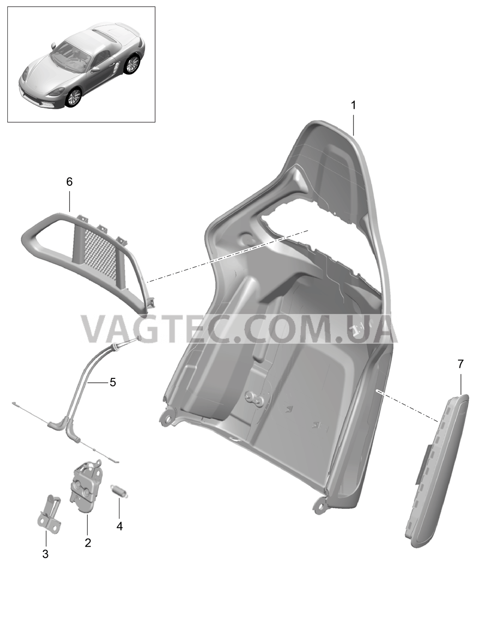 817-066 Каркас спинки, Ковшеобразное сиденье, складной, Детали
						
						I388/389 для PORSCHE Boxster 2017