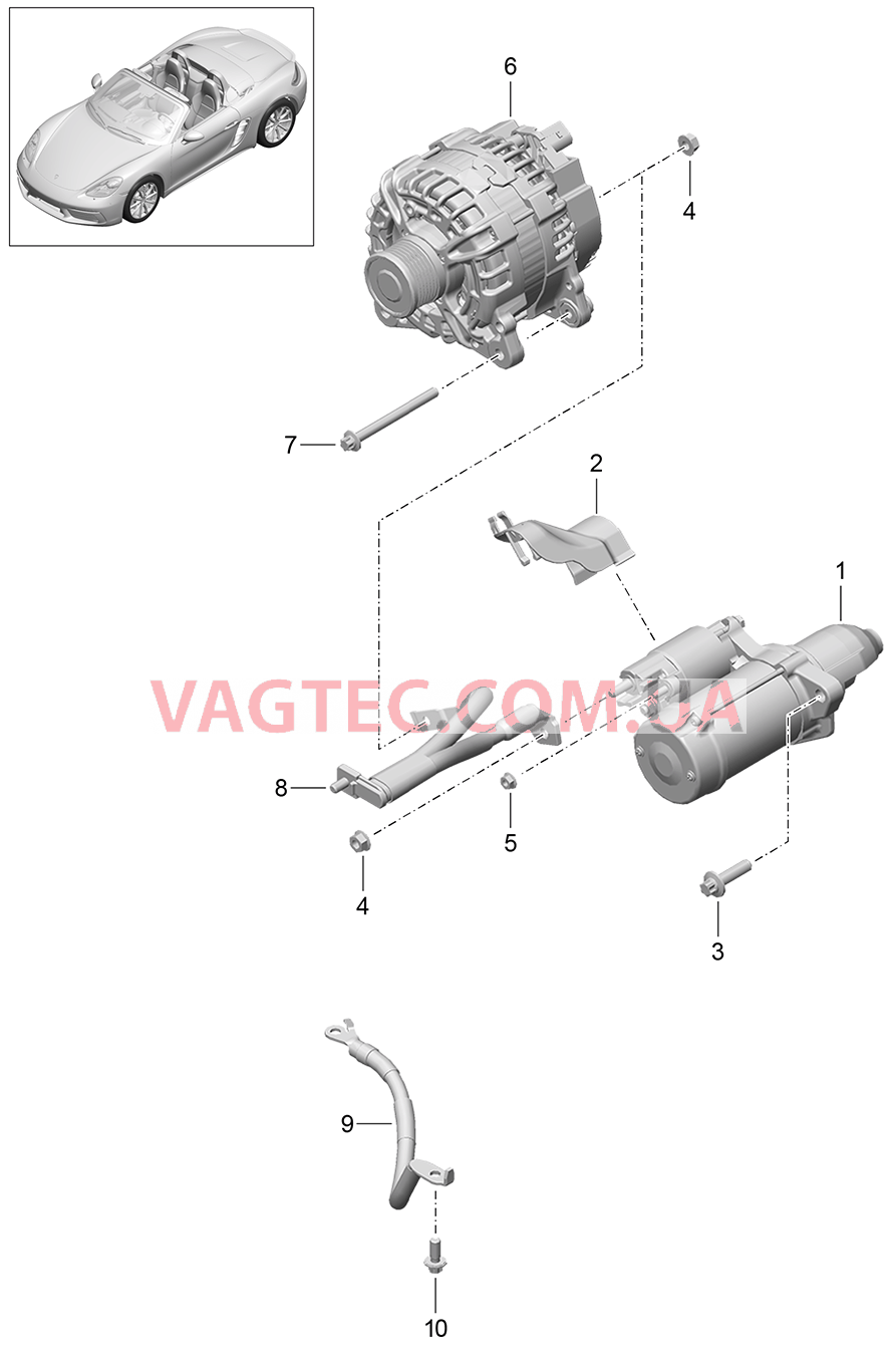 902-005 Стартер, Генератор, Кабель массы для PORSCHE Boxster 2017