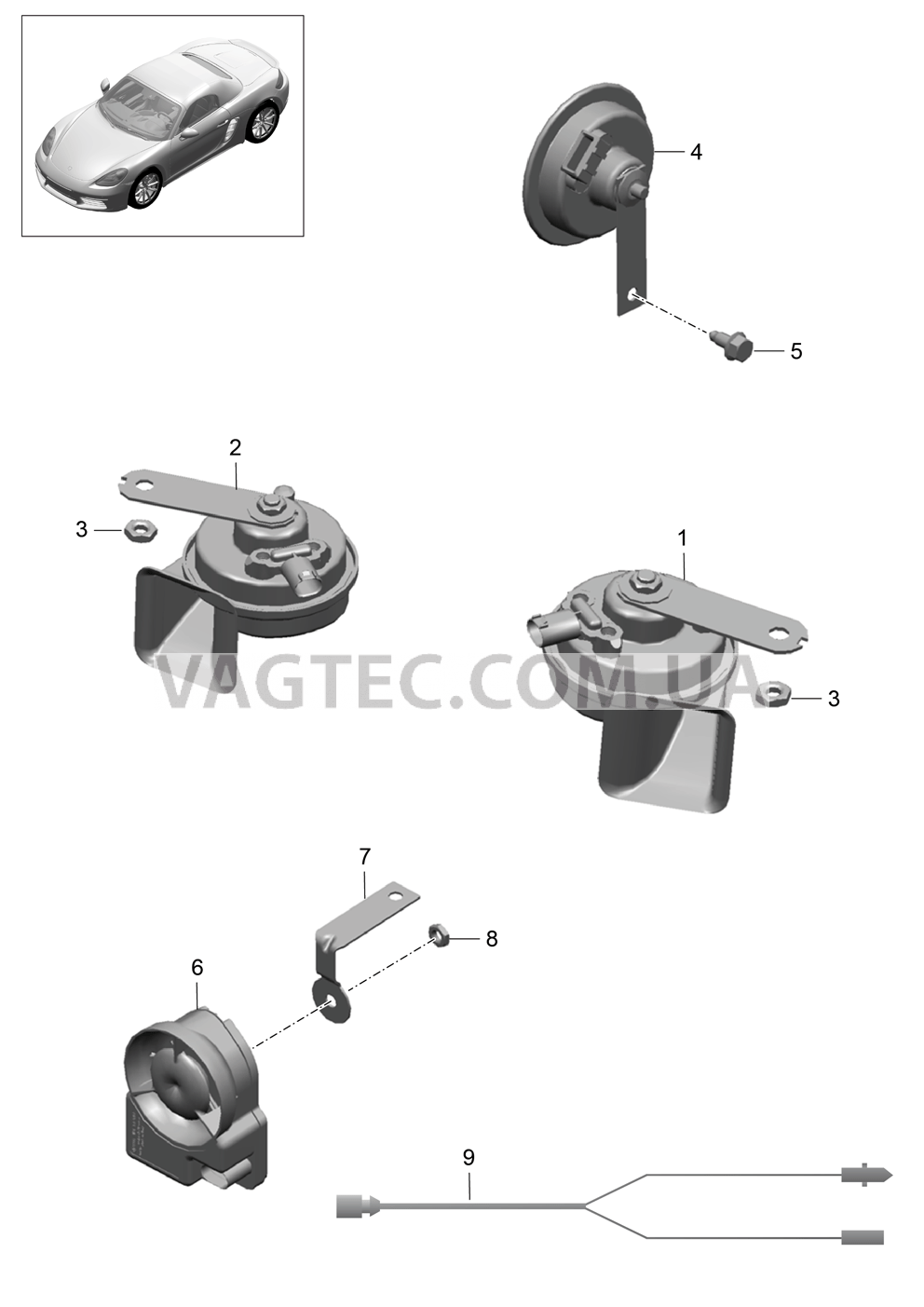 903-000 Звуков.сигнал, Звуковой сигнал, Противоугонная сигнализ. для PORSCHE Boxster 2017