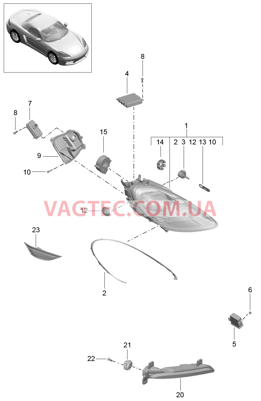 905-003 Фара, Дополнительная фара, Сигнал поворота, Боковой габаритный огонь, Указатель поворота
						
						I602 для PORSCHE Boxster 2017