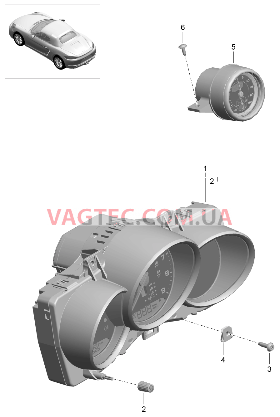 906-001 Инструменты, Секундомер
						
						-I022/-I023, -I025 для PORSCHE Boxster 2017