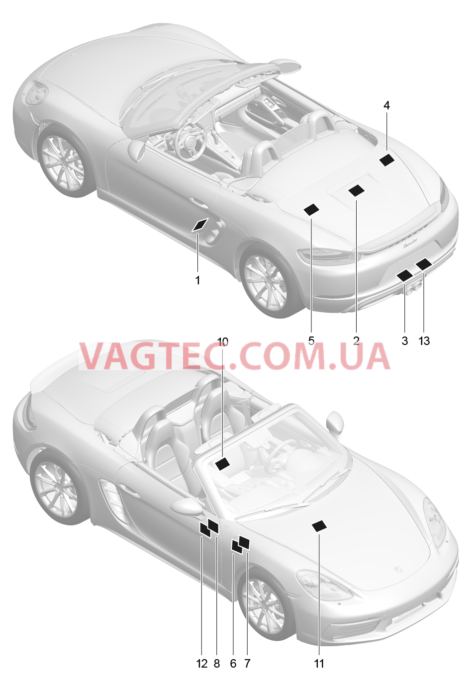 001-005 Наклейки для PORSCHE Boxster 2017