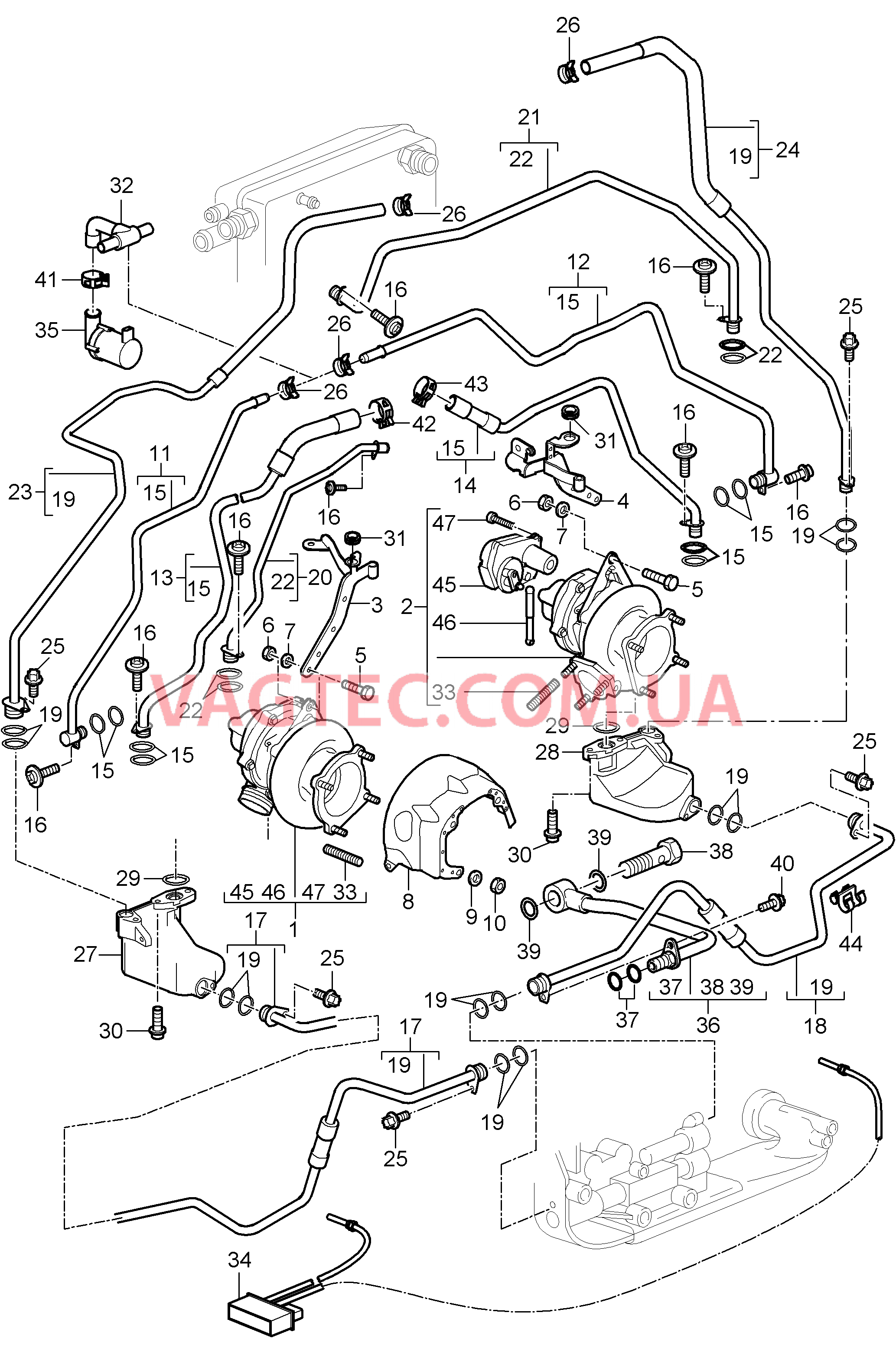 202-005 Турбонагнетатель ОГ, с, Термозащита, и, Масляная магистраль, Трубка ОЖ
						
						M97.70 для PORSCHE Porsche911TurboGT2 2007-2009USA