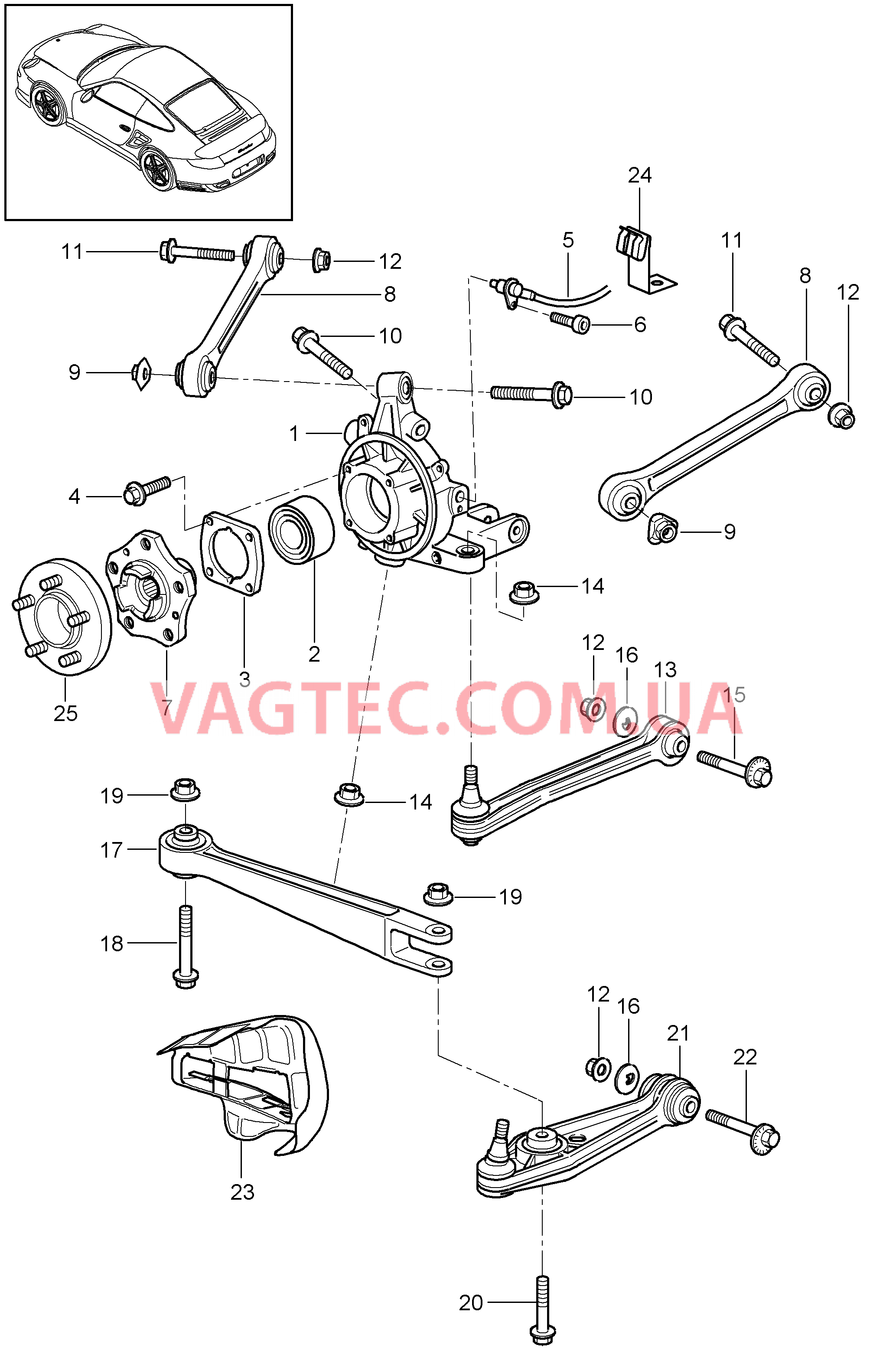 501-000 Задняя ось, Корпус подшипника ступицы, Рычаг, Ступица для PORSCHE Porsche911TurboGT2 2007-2009USA