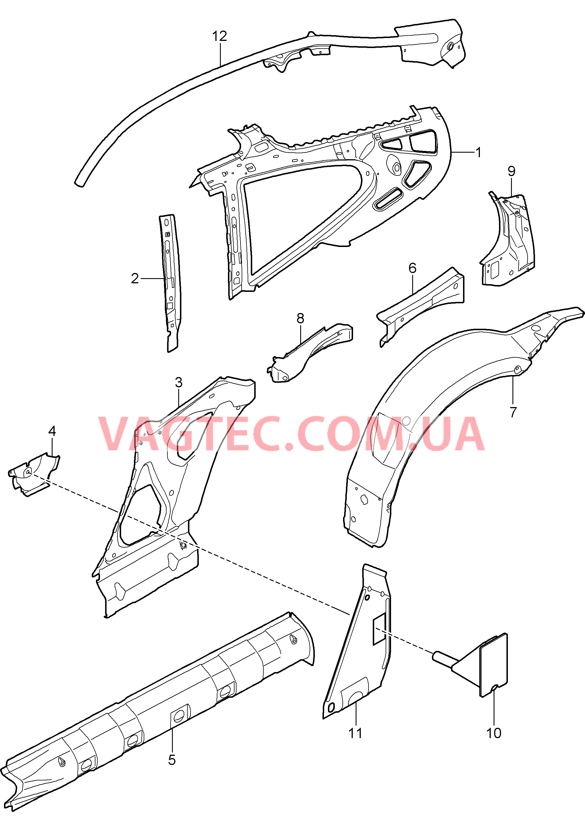 801-050 Боковая часть, внутренний для PORSCHE Porsche911TurboGT2 2007-2009