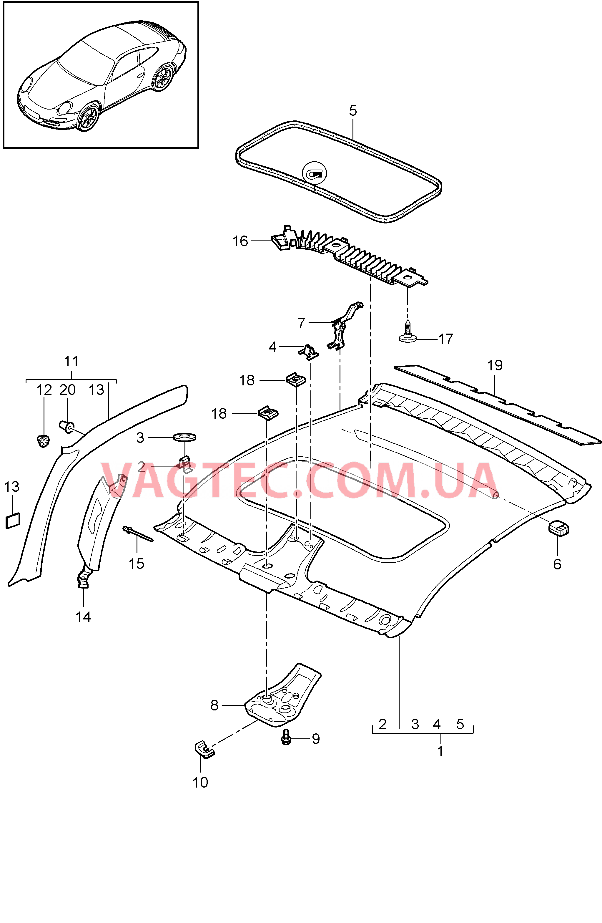 807-008 Обшивка потолка, Стойка А
						
						COUPE для PORSCHE Porsche911TurboGT2 2007-2009