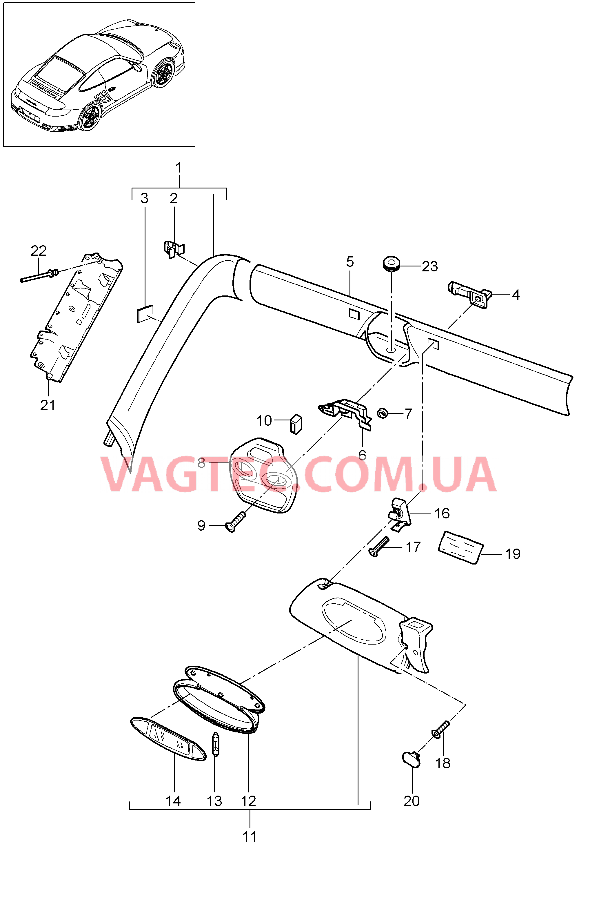 807-009 Стойка А, Рама ветрового стекла, Солнцезащитные козырьки
						
						CABRIO, CABRIO, COUPE/CABRIO для PORSCHE Porsche911TurboGT2 2007-2009