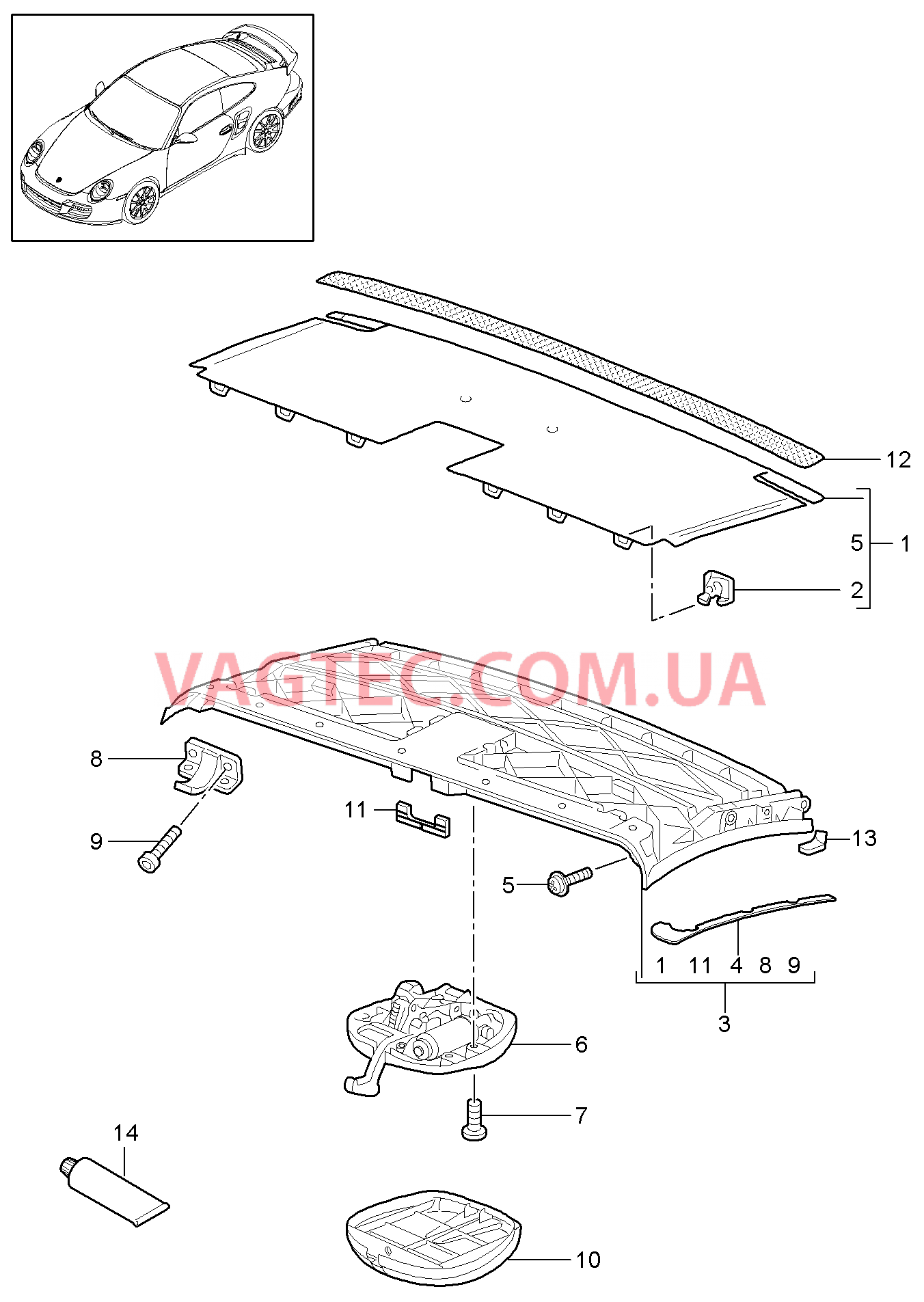 811-005 Каркас складного верха, передний, Рама крыши, Крепление, Смазочный материал для PORSCHE Porsche911TurboGT2 2007-2009USA