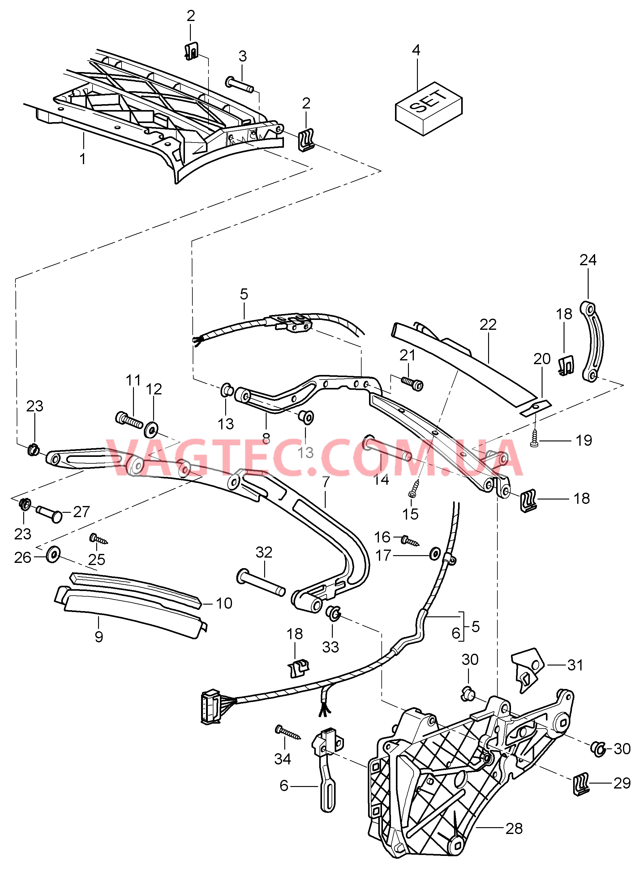 811-007 Каркас складного верха, Отдельные детали для PORSCHE Porsche911TurboGT2 2007-2009