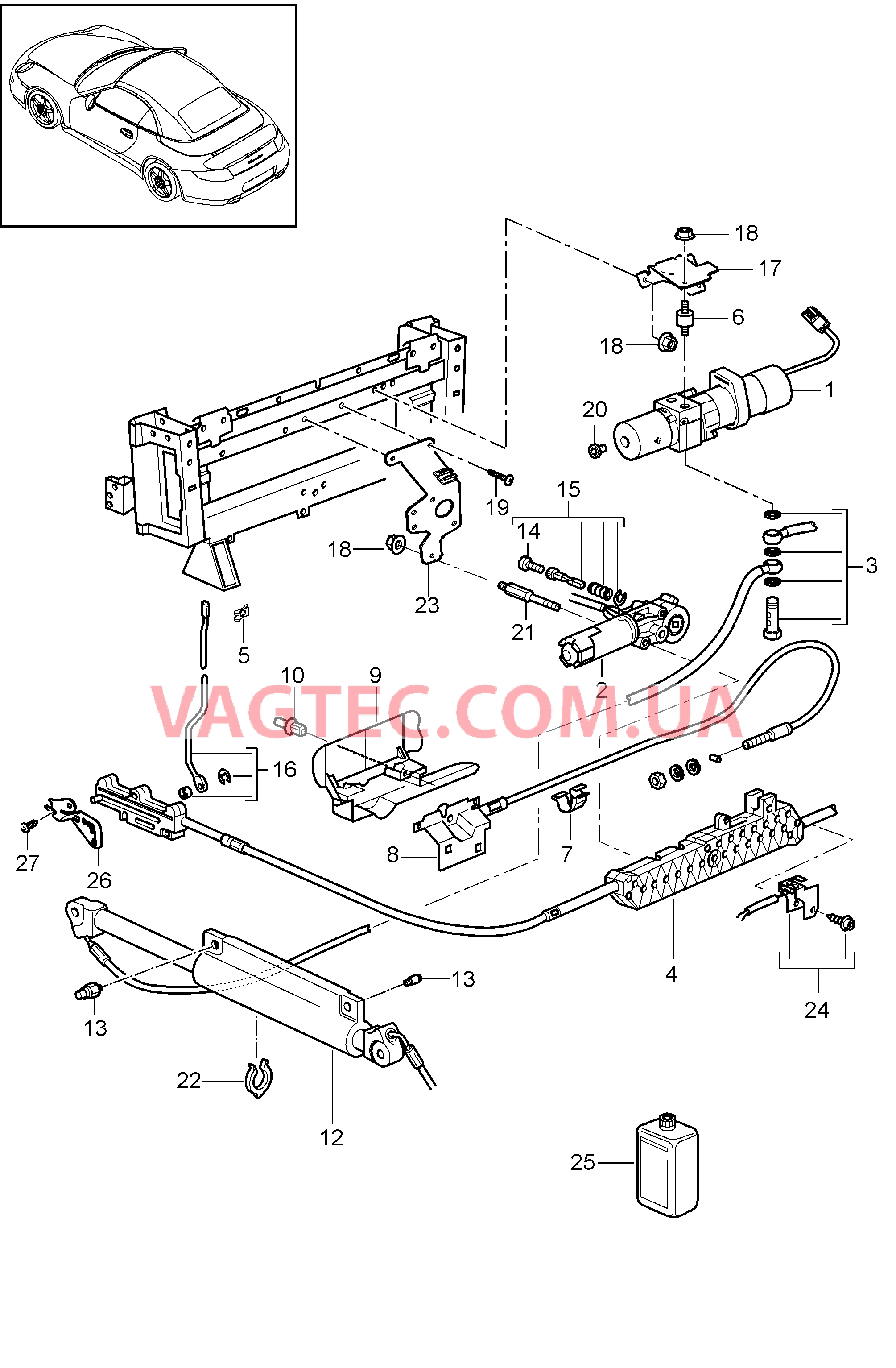 811-012 Складной верх, Привод, гидравлический для PORSCHE Porsche911TurboGT2 2007-2009