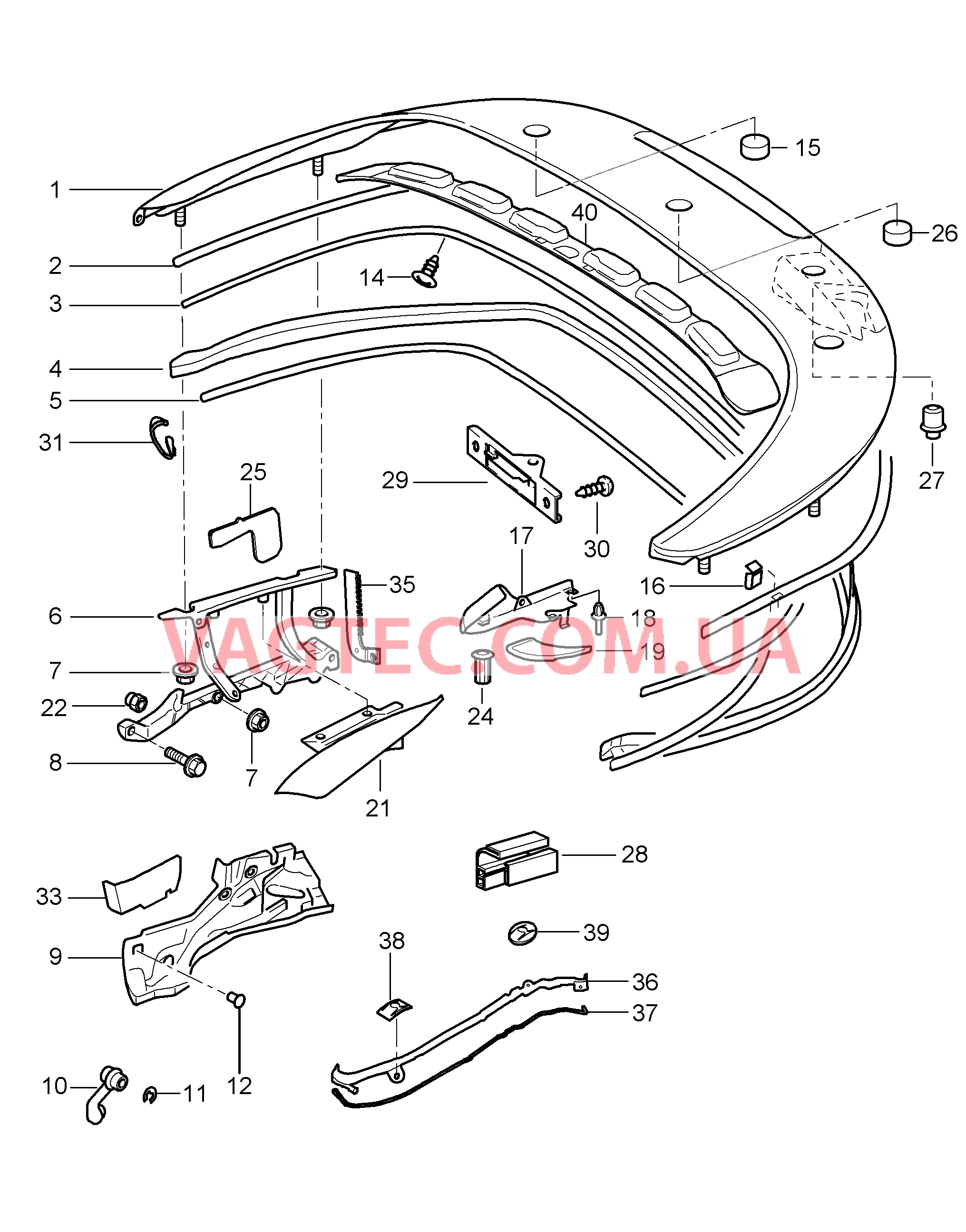 811-013 Отсек складного верха, Крышка, Уплотнения для PORSCHE Porsche911TurboGT2 2007-2009USA