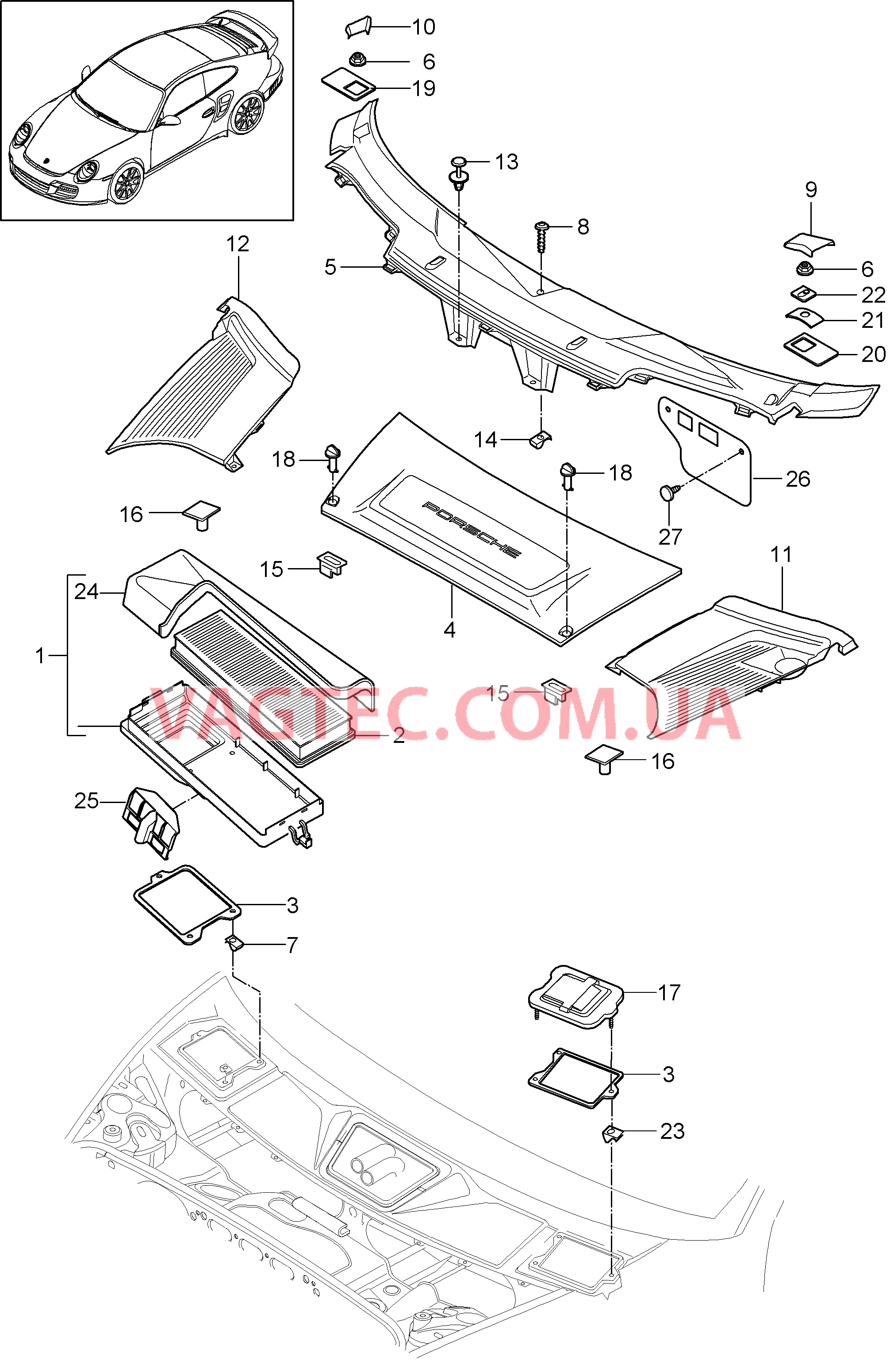 813-020 Противосажевый фильтр, Ветровой кожух для PORSCHE Porsche911TurboGT2 2007-2009