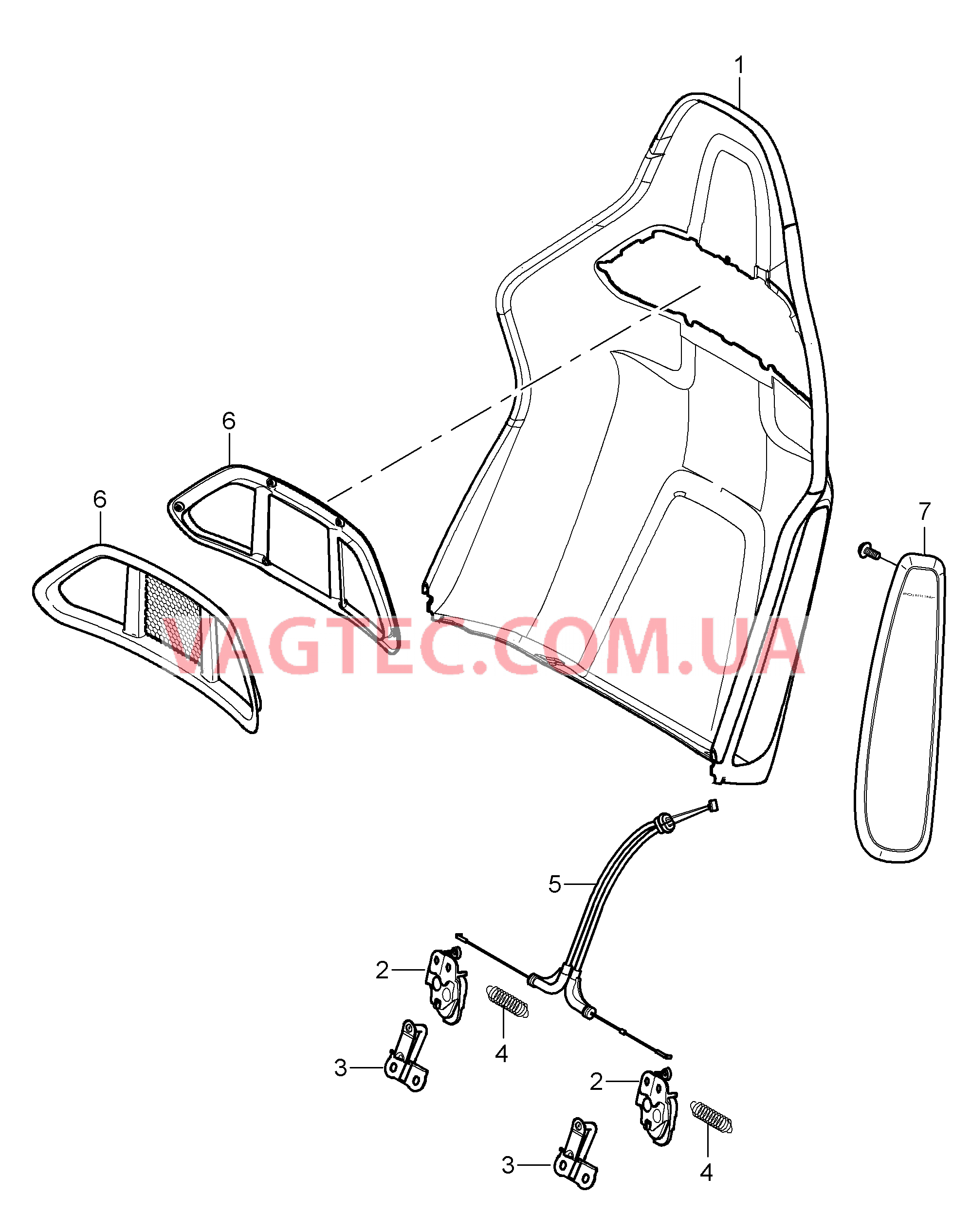 817-091 Каркас спинки, Ковшеобразное сиденье, складной, Детали
						
						GT2 для PORSCHE Porsche911TurboGT2 2007-2009