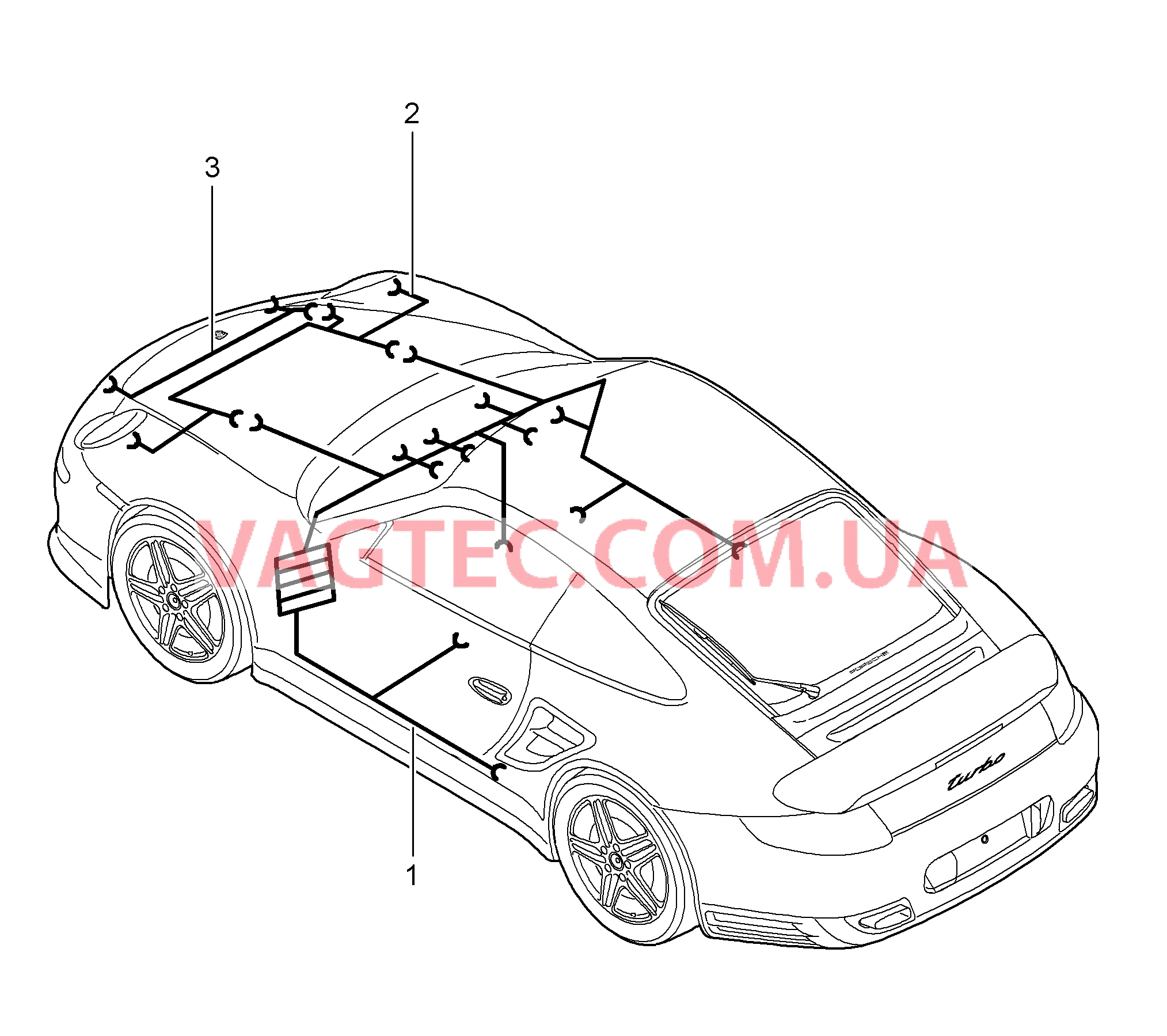 902-010 Жгуты проводов, Салон, Передняя часть, Обшивка, передний, Подушка безопасности, Преднатяжитель, Ремонтные комплекты, Амортизатор, ABS, Индик.износа торм.колодок, Передняя ось для PORSCHE Porsche911TurboGT2 2007-2009USA