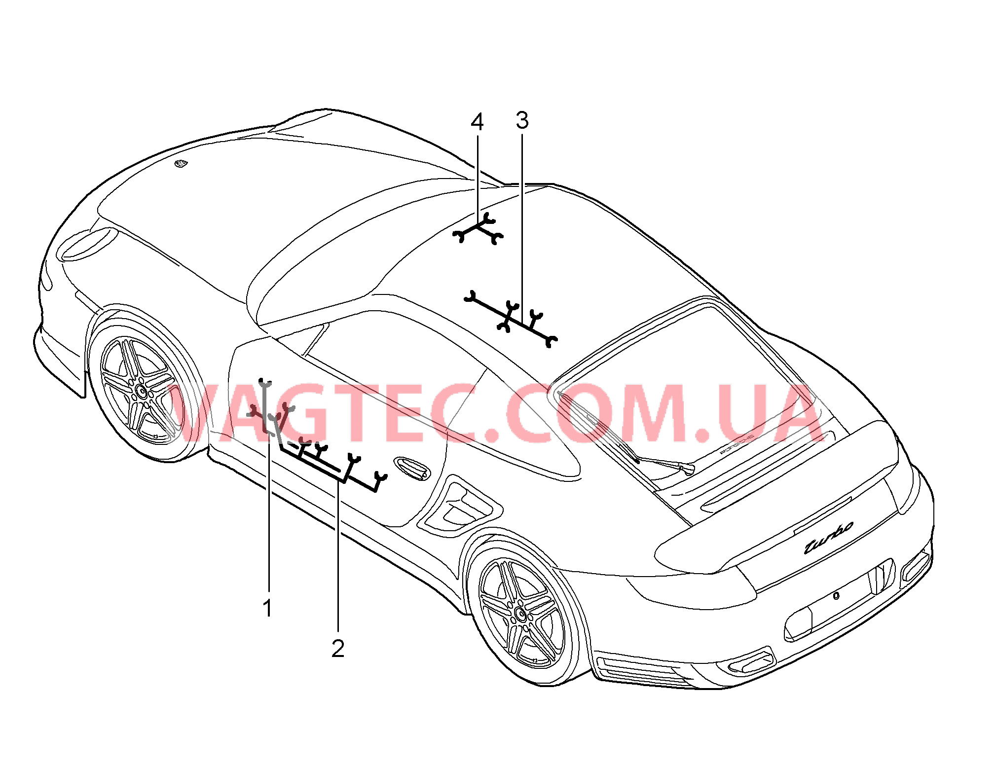 902-015 Жгуты проводов, Двери, Подушка безопасности, Центральная консоль, Перчаточный ящик, Управление складным верхом, Дополнительное крепление для PORSCHE Porsche911TurboGT2 2007-2009