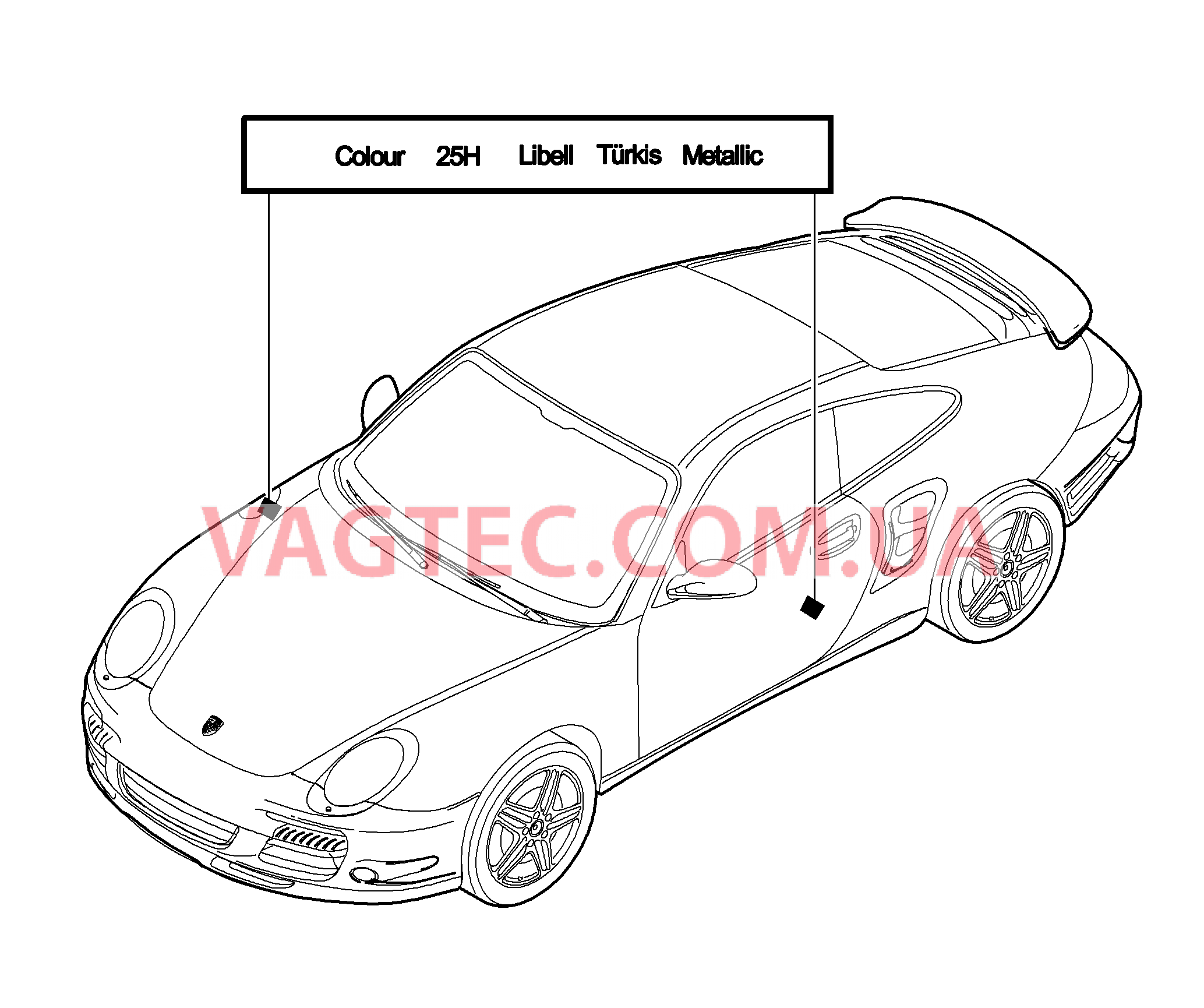 004-000 Лакировочный карандаш, Лакокрасочные покрытия для PORSCHE Porsche911TurboGT2 2007-2009