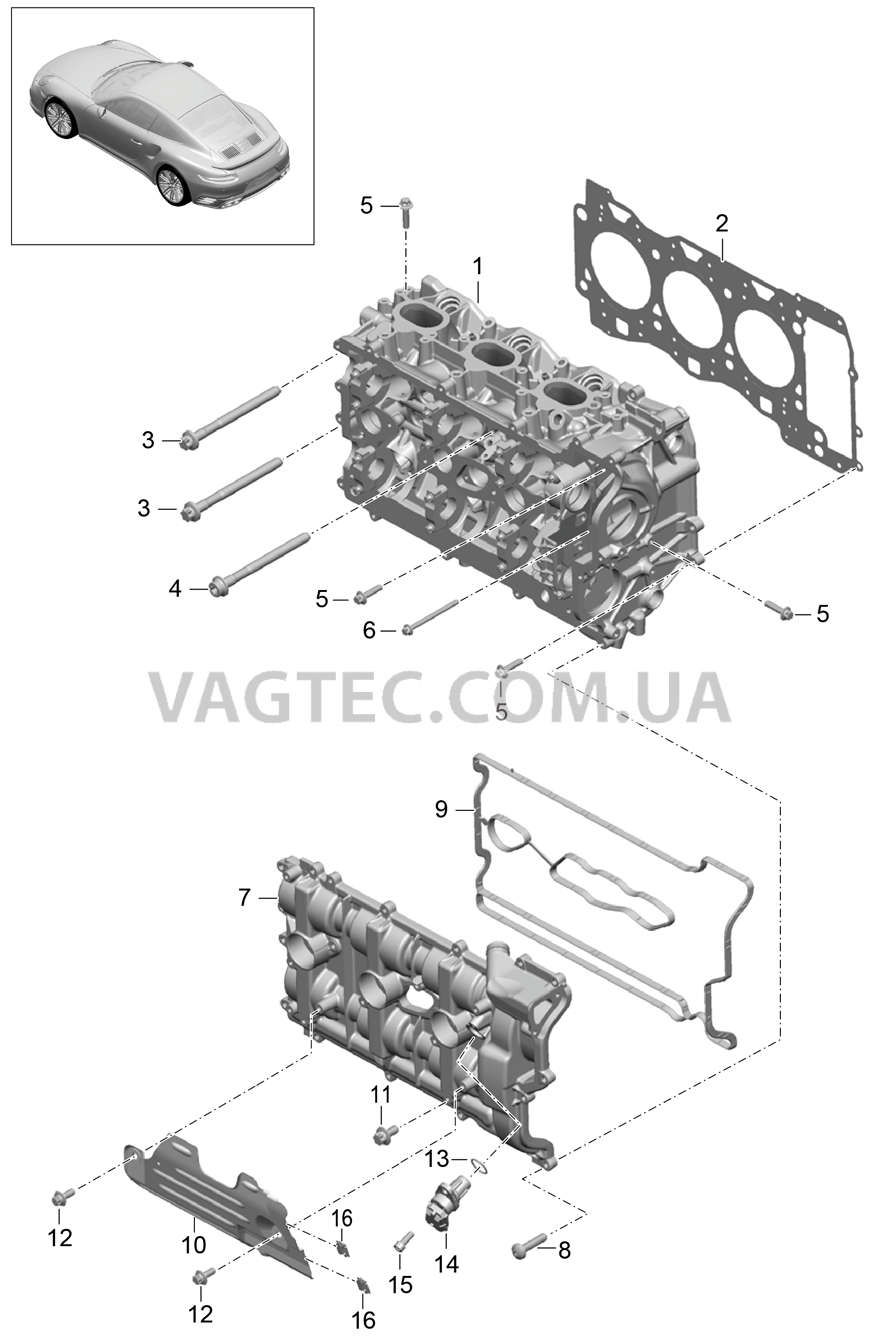 103-000 Гбц, с, Клапаны, Прокладка ГБЦ, Клапанная крышка для PORSCHE Porsche991Turbo 2014-2017