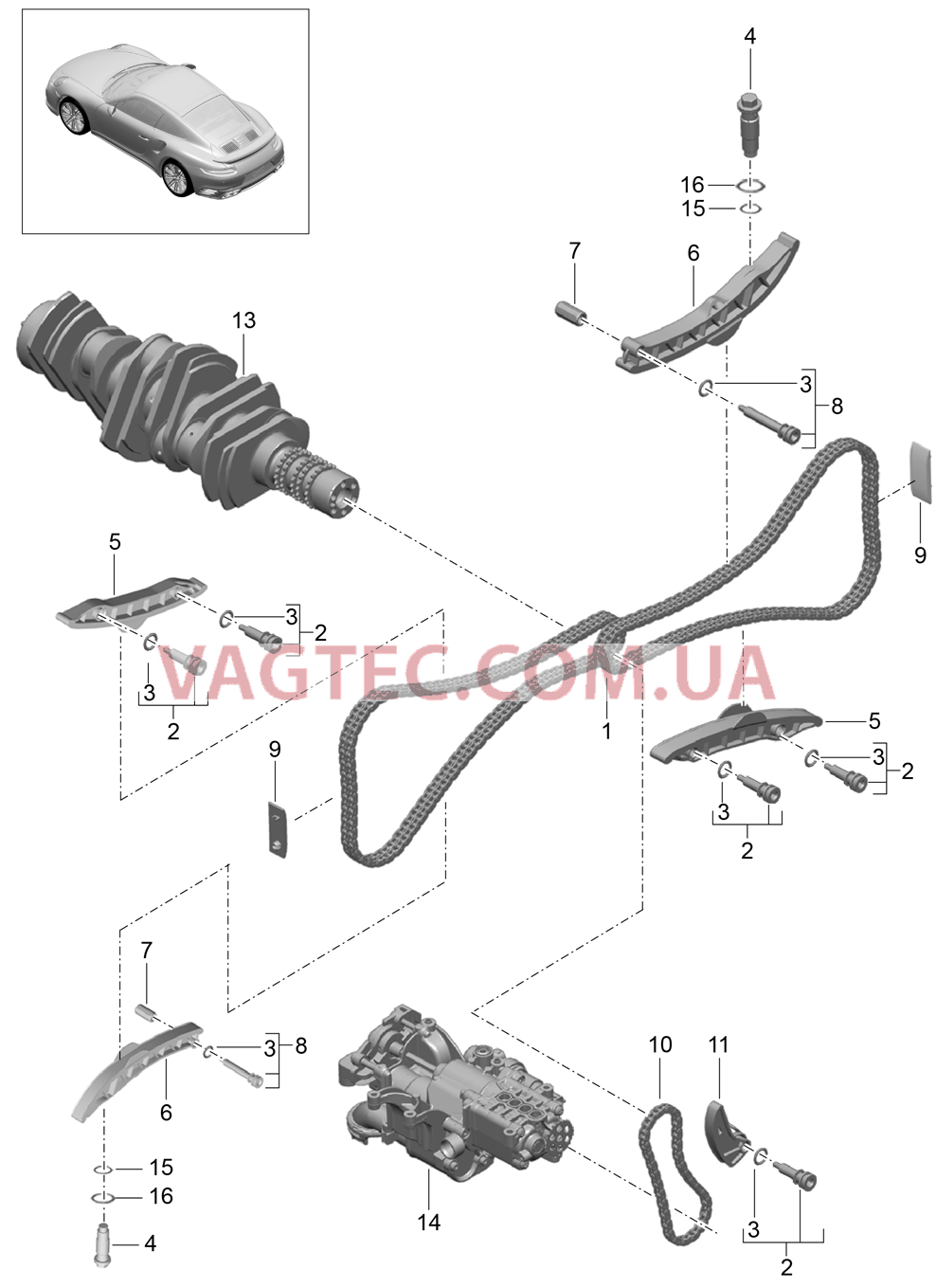 103-015 Управление клапанов, Цепь ГРМ для PORSCHE Porsche991Turbo 2014-2017