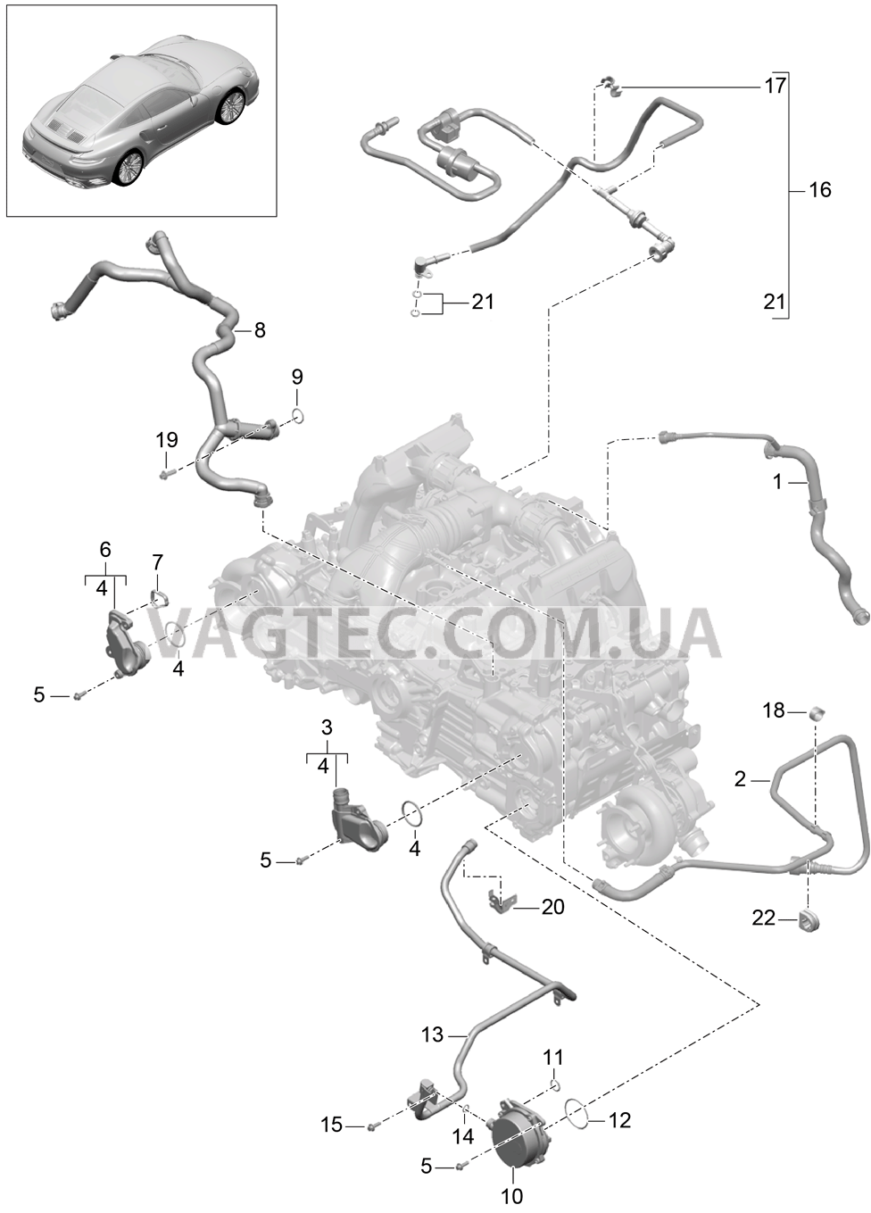 104-010 Кривошипный механизм, Система вентиляции, Вентиляция топливн.бака, Вакуумный насос для PORSCHE Porsche991Turbo 2014-2017