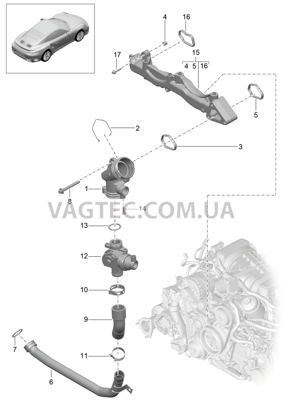 105-003 Подрамник, Жидкостной канал для PORSCHE Porsche991Turbo 2014-2017USA