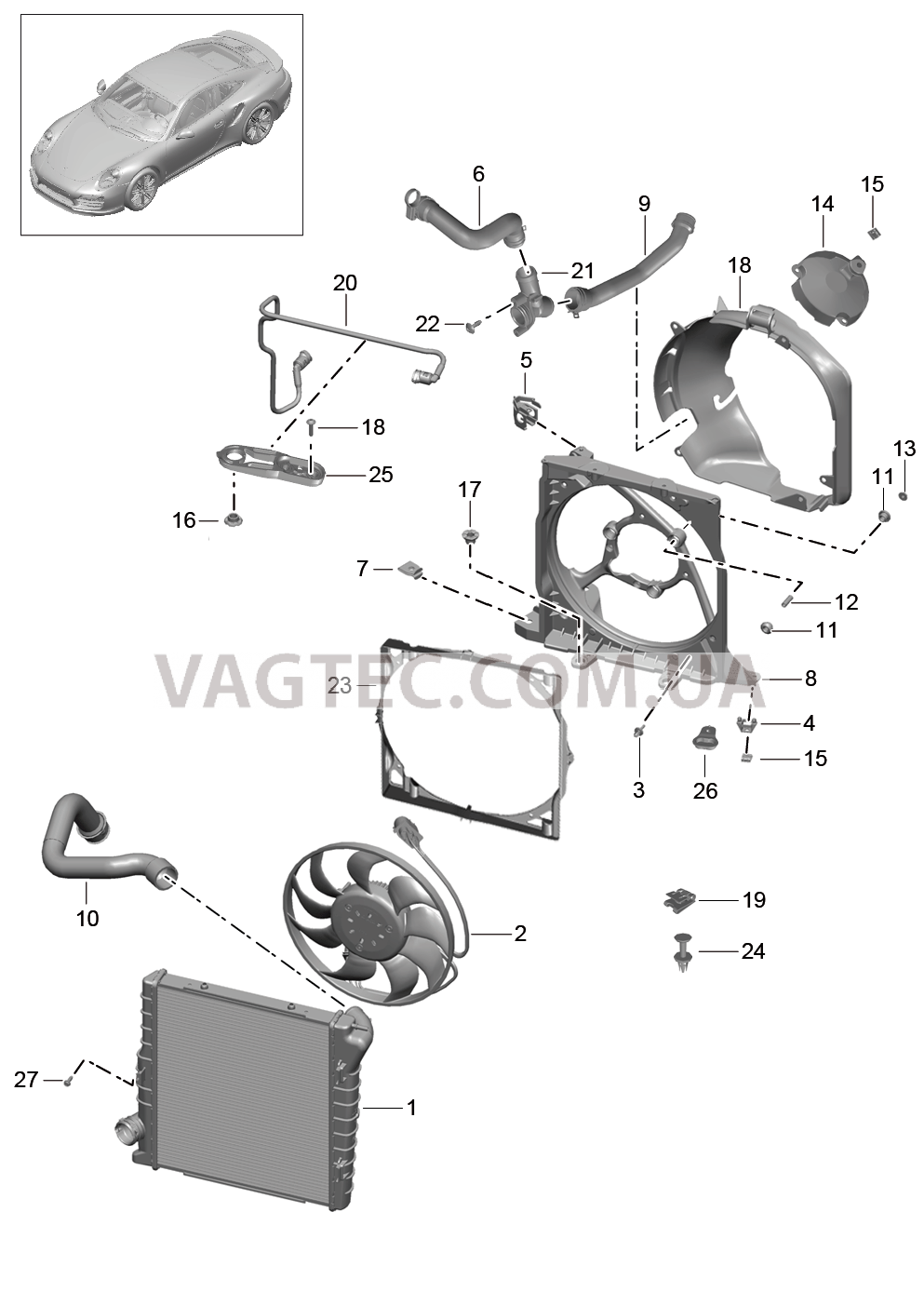 105-015 Водяное охлаждение 3, Жидкостный радиатор, Вентилятор для PORSCHE Porsche991Turbo 2014-2017