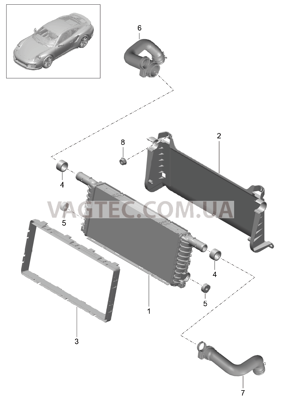 105-020 Жидкостный радиатор, средний для PORSCHE Porsche991Turbo 2014-2017