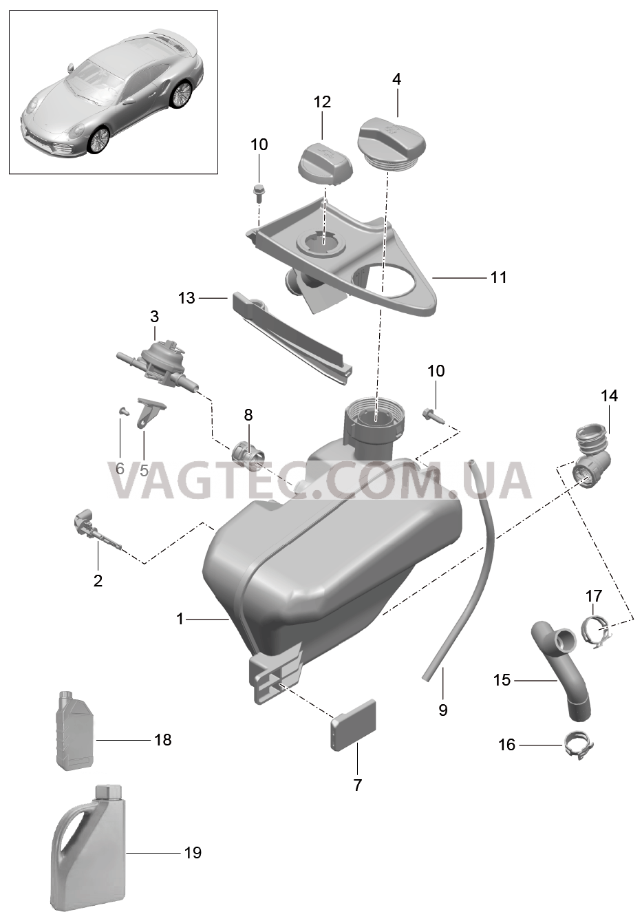 105-025 Водяное охлаждение 4, Водяной резервуар для PORSCHE Porsche991Turbo 2014-2017