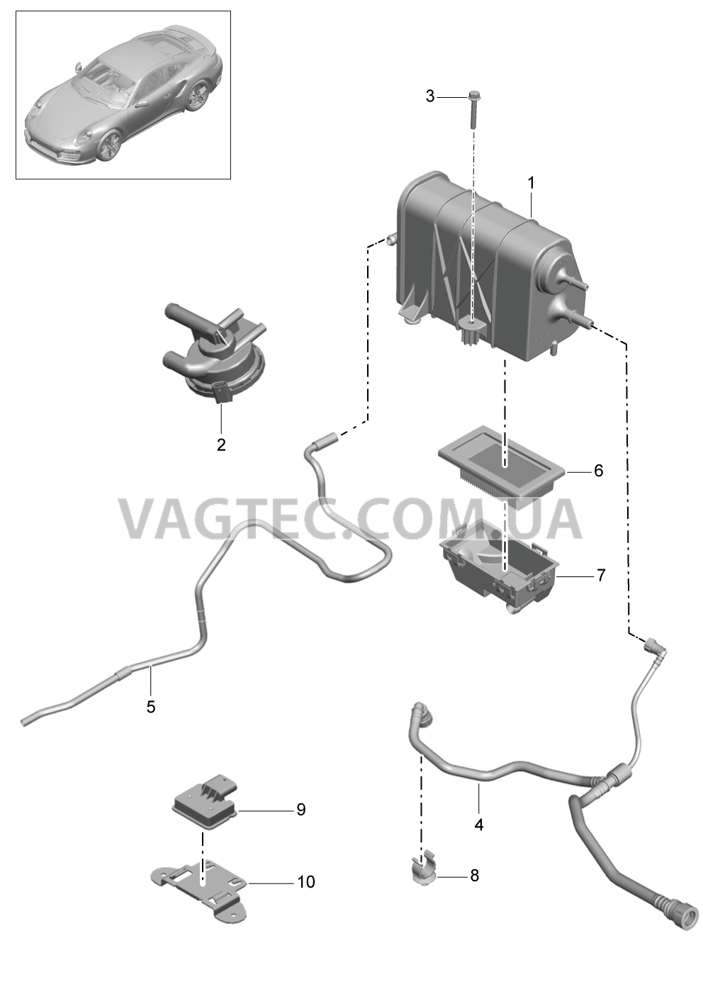 201-020 Резервуар с активир.углем для PORSCHE Porsche991Turbo 2014-2017USA