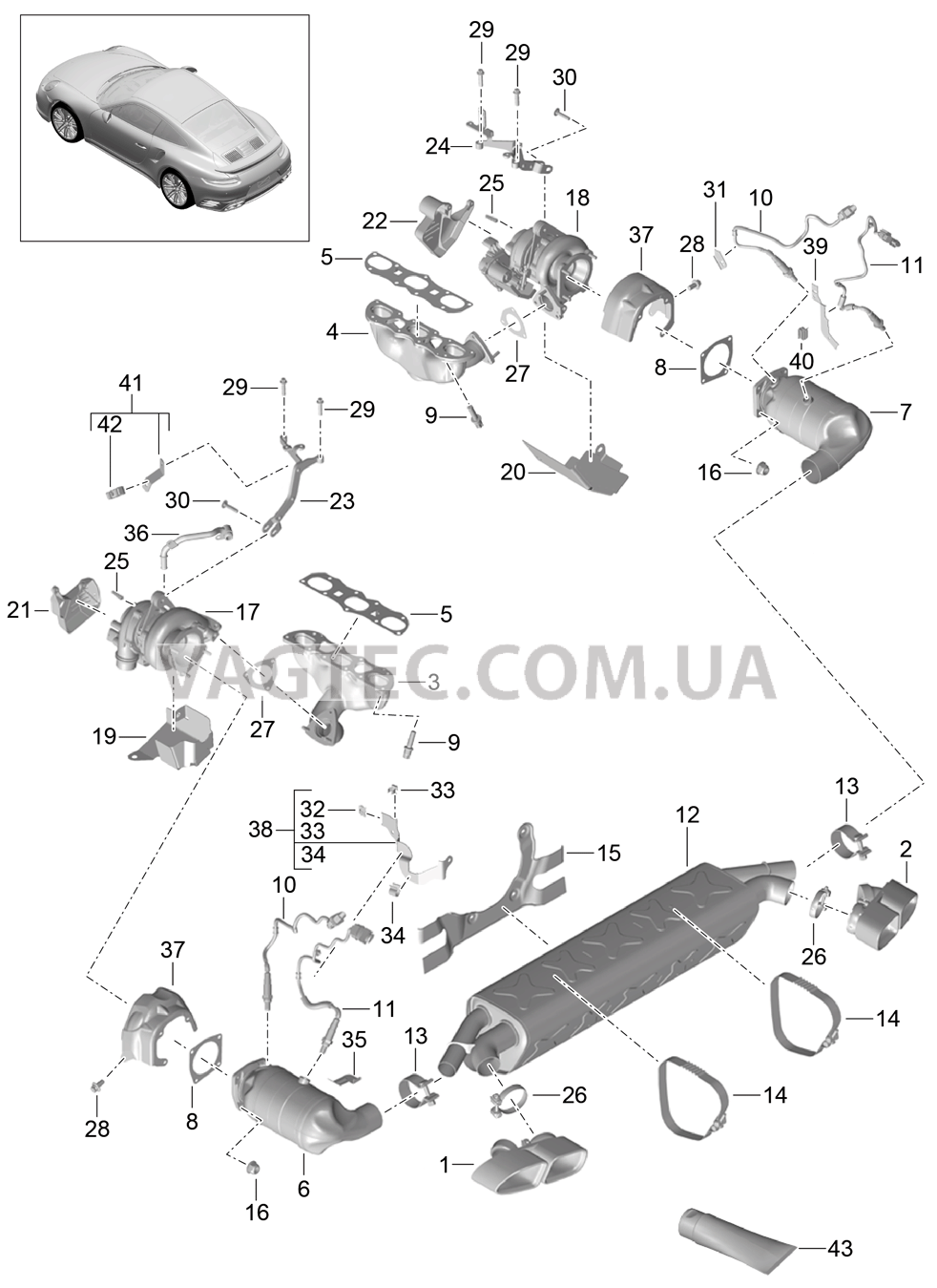 202-000 Выпускная система, Очистка ОГ, Турбонагнетатель ОГ для PORSCHE Porsche991Turbo 2014-2017
