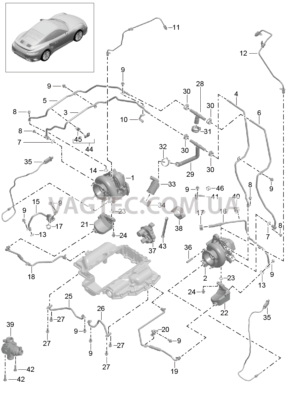 202-005 Турбонагнетатель ОГ, Охлаждение, Масляная магистраль, Трубка ОЖ для PORSCHE Porsche991Turbo 2014-2017