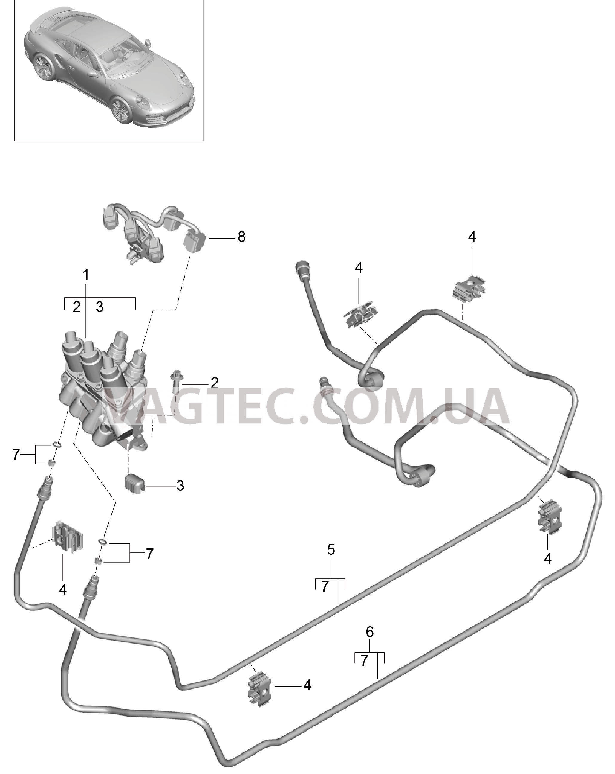 402-022 Линии, Блок клапанов, Передняя часть кузова, PDCC
						
						I031/352 для PORSCHE Porsche991Turbo 2014-2017