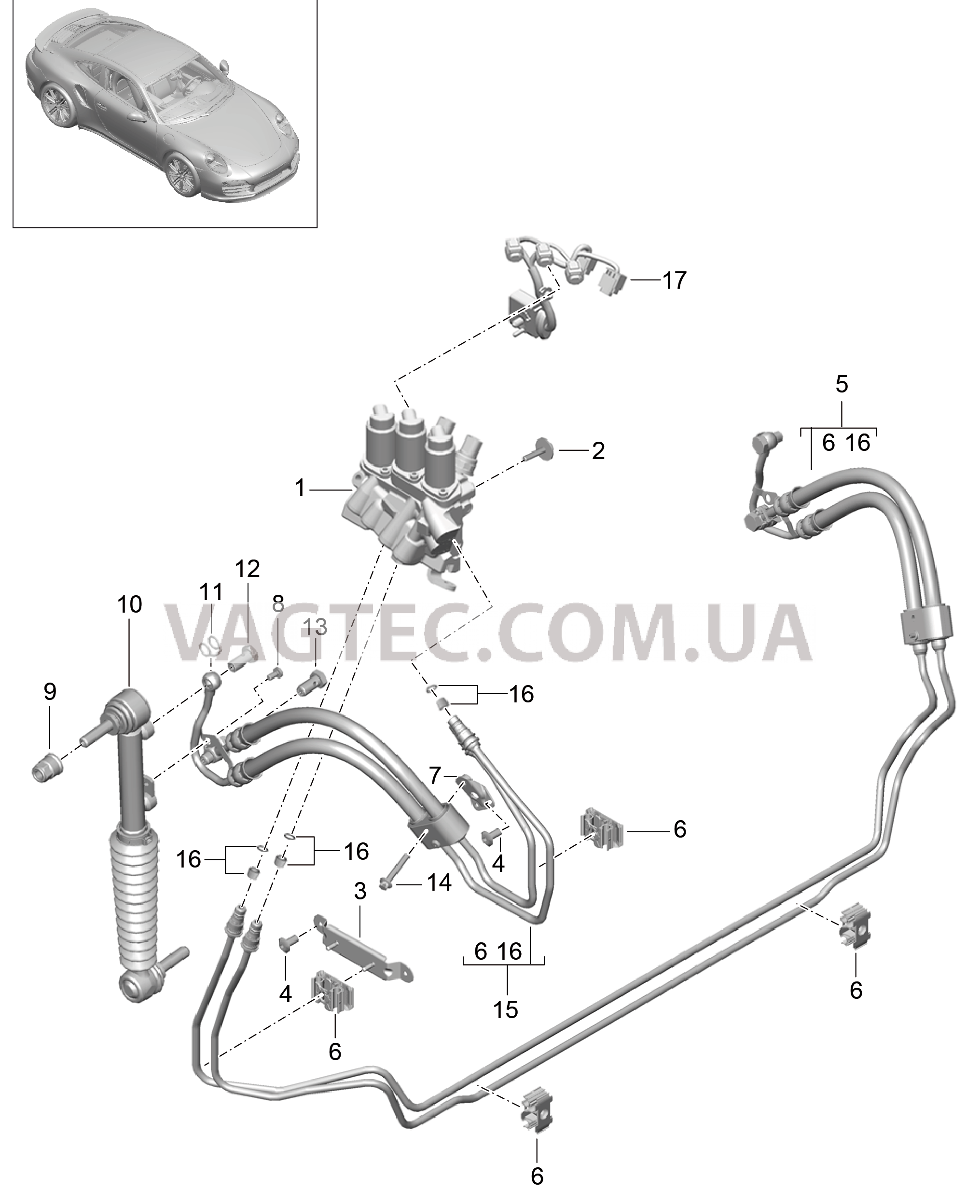 402-032 Линии, Передняя часть кузова, Амортизатор, PDCC
						
						I031/352 для PORSCHE Porsche991Turbo 2014-2017