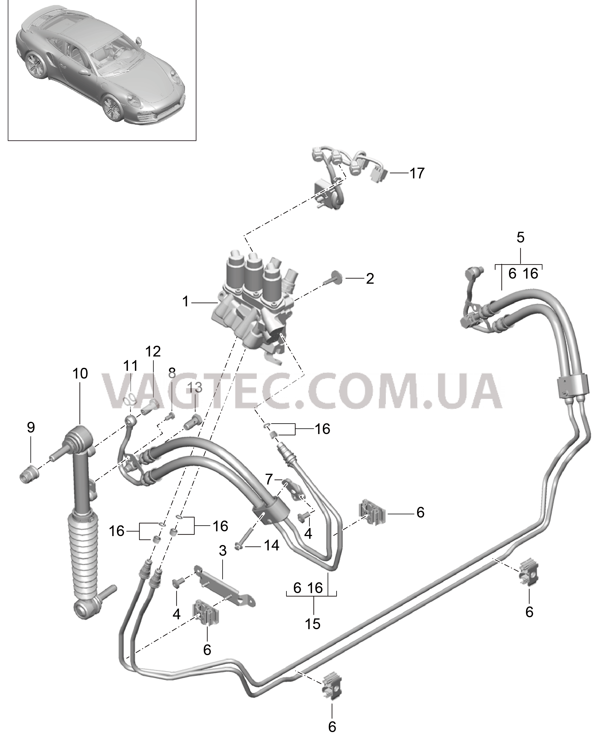 402-032 Линии, Передняя часть кузова, Амортизатор, PDCC
						
						I031/352 для PORSCHE Porsche991Turbo 2014-2017USA