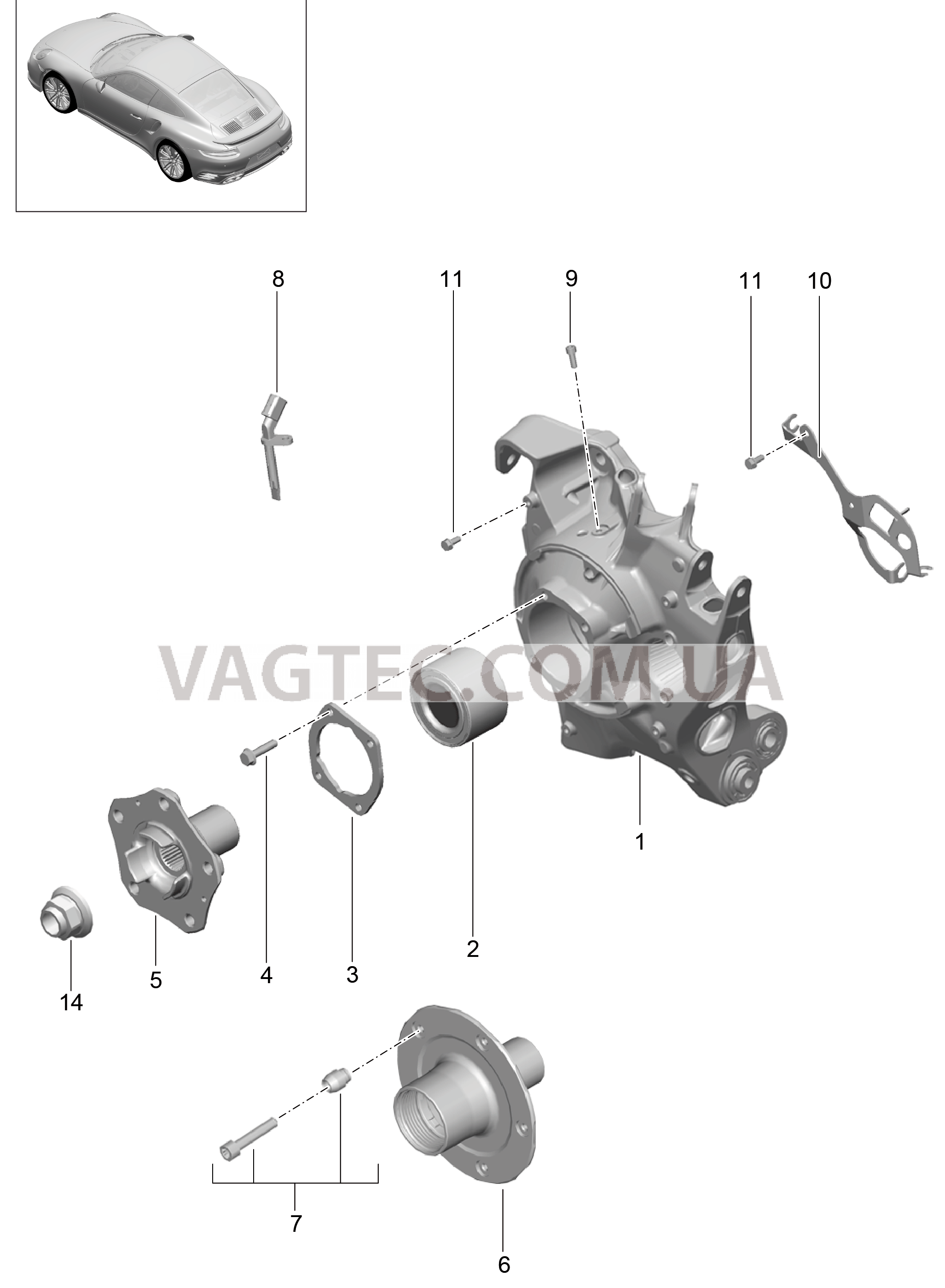 501-010 Задняя ось, Корпус подшипника ступицы, Ступица для PORSCHE Porsche991Turbo 2014-2017USA