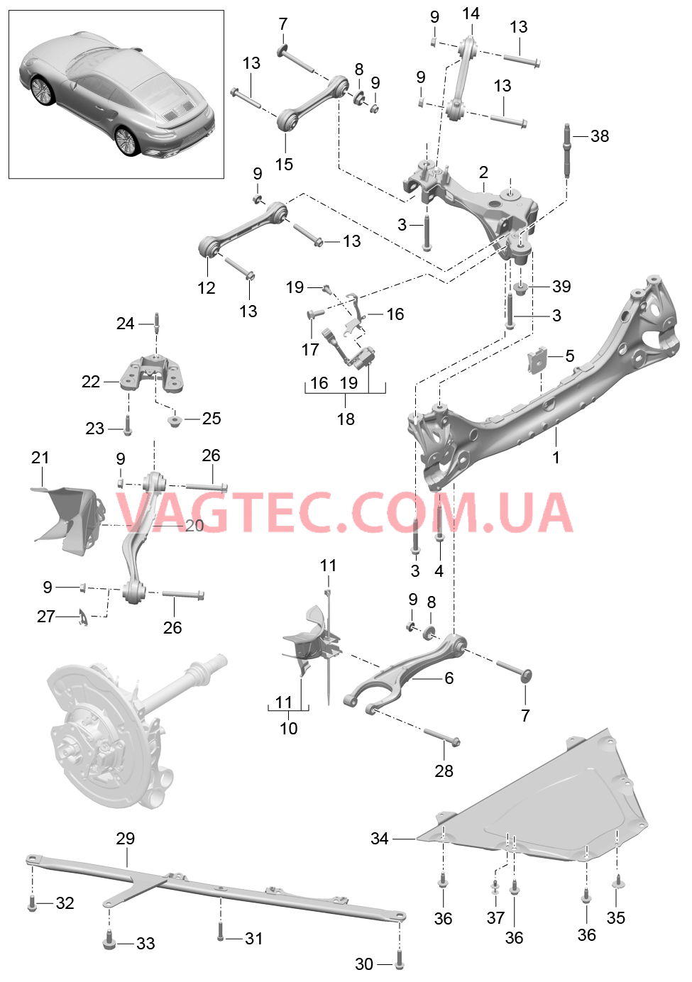 501-011 Задняя ось, Боковая часть, Держатель, Рычаг для PORSCHE Porsche991Turbo 2014-2017USA