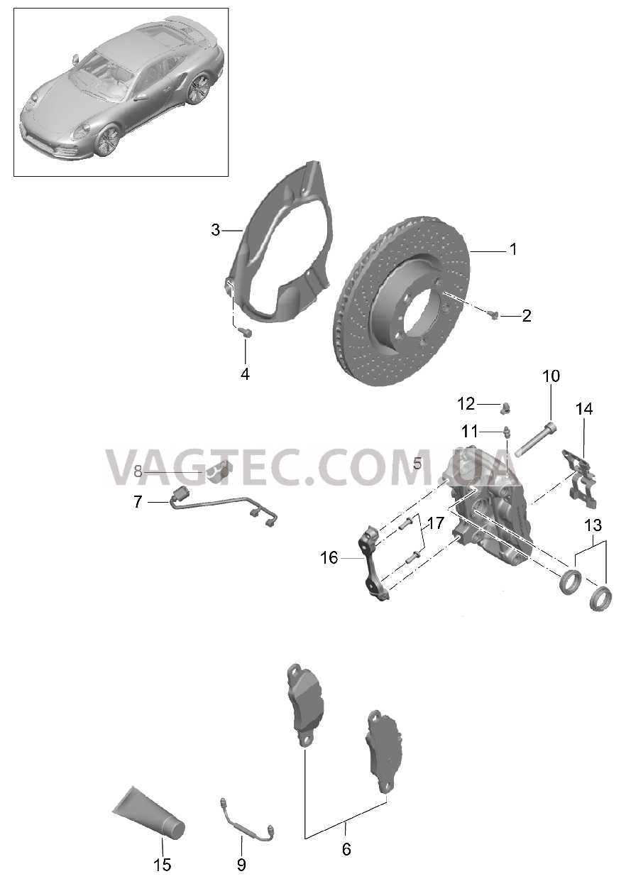 602-002 Дисковой тормоз, Передняя ось для PORSCHE Porsche991Turbo 2014-2017USA