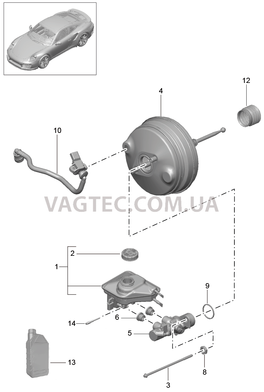 604-002 Главный тормозн.цилиндр, Тормозной усилитель для PORSCHE Porsche991Turbo 2014-2017USA