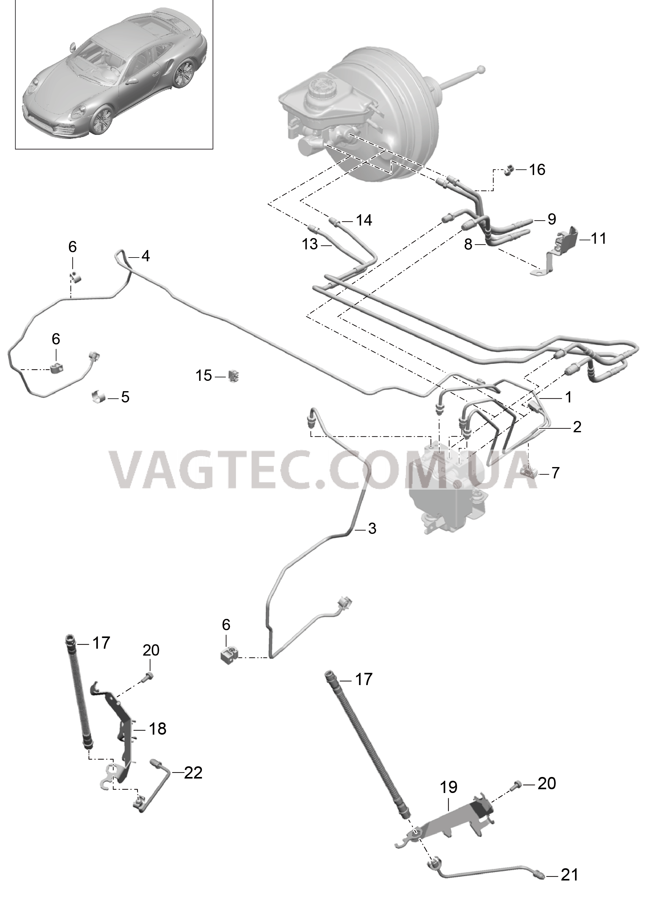 604-007 Тормозные магистрали, Передняя часть кузова, передний для PORSCHE Porsche991Turbo 2014-2017