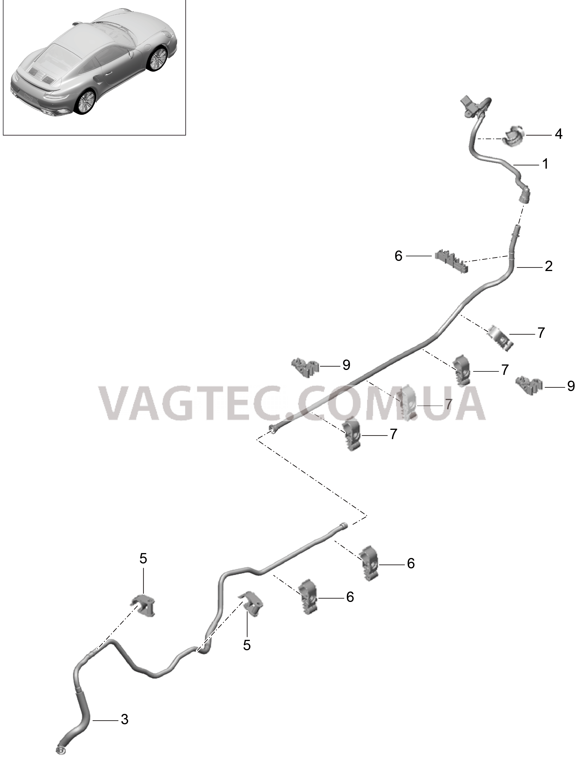 604-017 Вакуумный трубопровод, Тормозной усилитель, передний, средний, задний для PORSCHE Porsche991Turbo 2014-2017