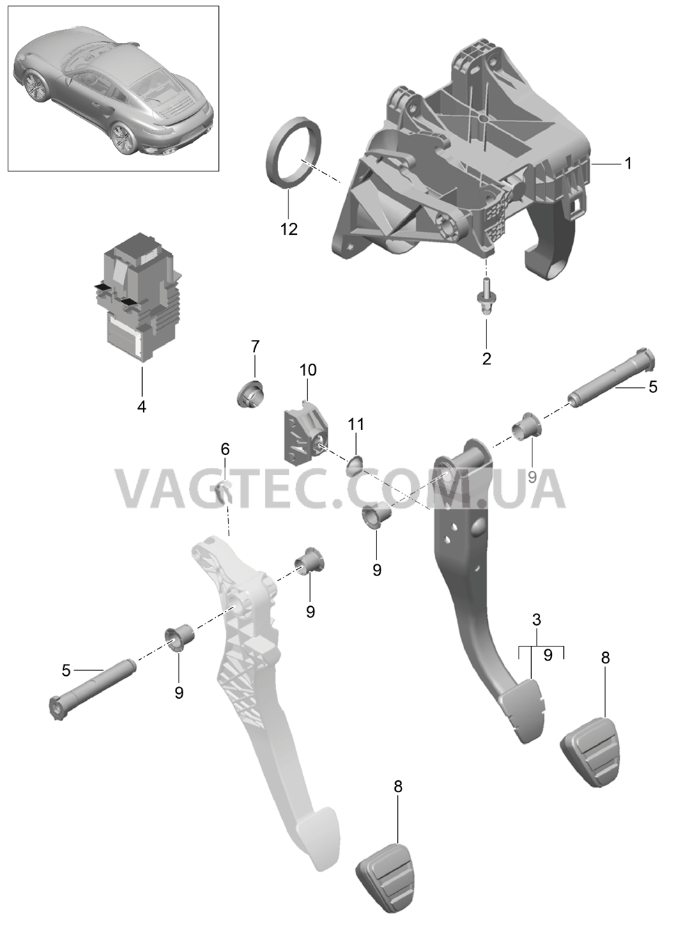 702-000 Педальный механизм для PORSCHE Porsche991Turbo 2014-2017