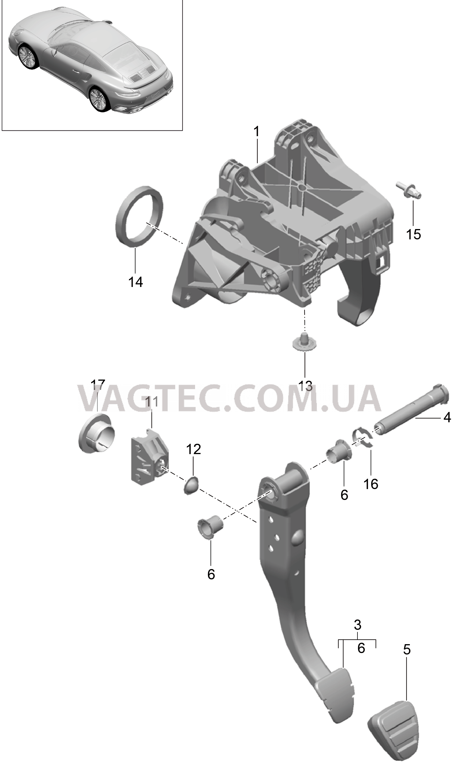 702-002 Педальный механизм, Педаль тормоза для PORSCHE Porsche991Turbo 2014-2017USA