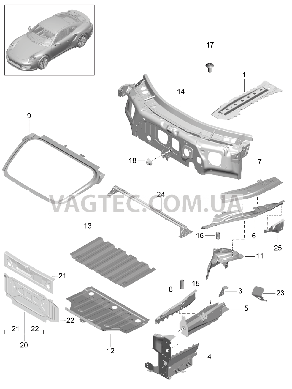 801-010 Передняя часть кузова, Отдельные детали для PORSCHE Porsche991Turbo 2014-2017USA