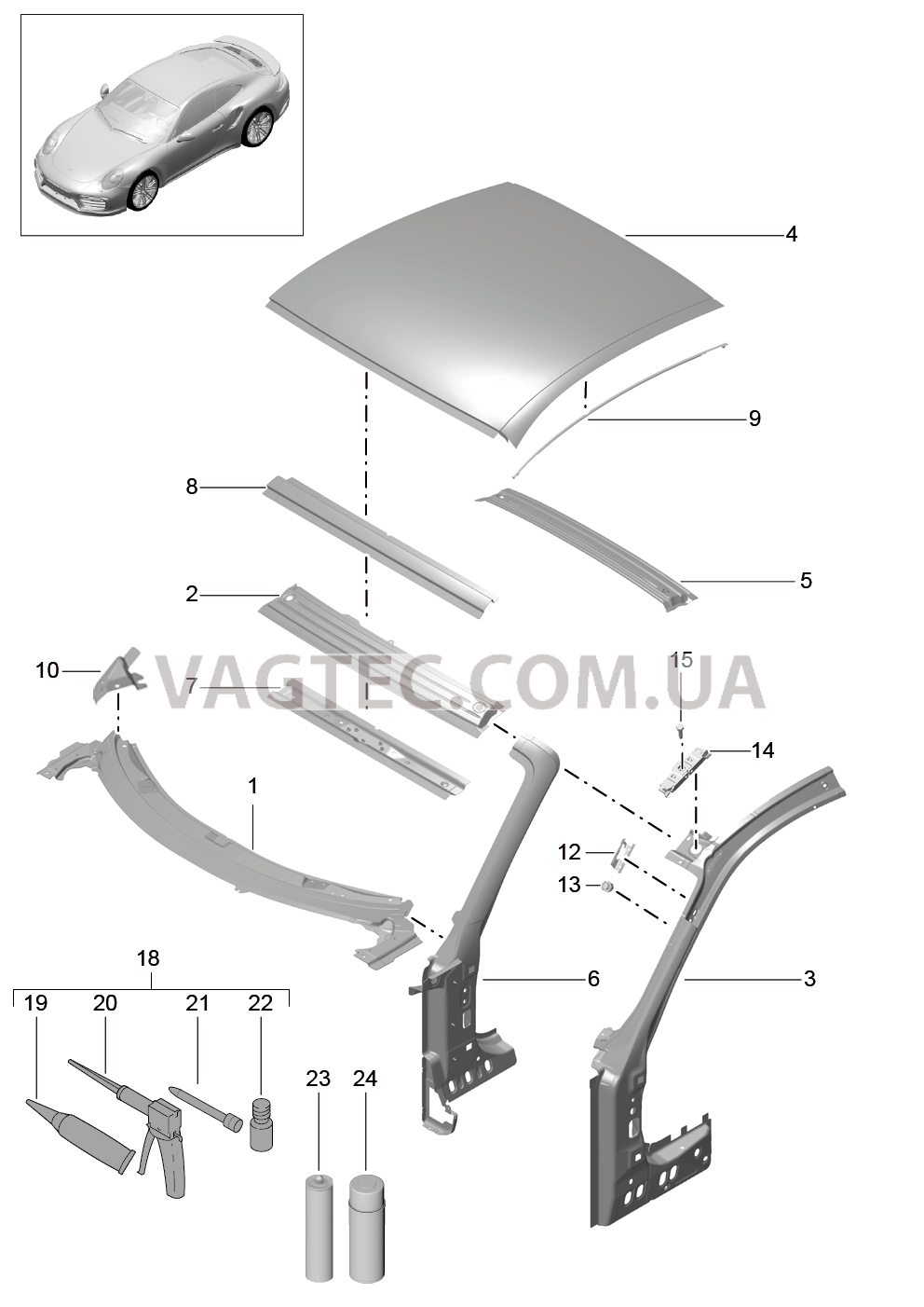 801-045 Обтекатель, Крыша для PORSCHE Porsche991Turbo 2014-2017USA