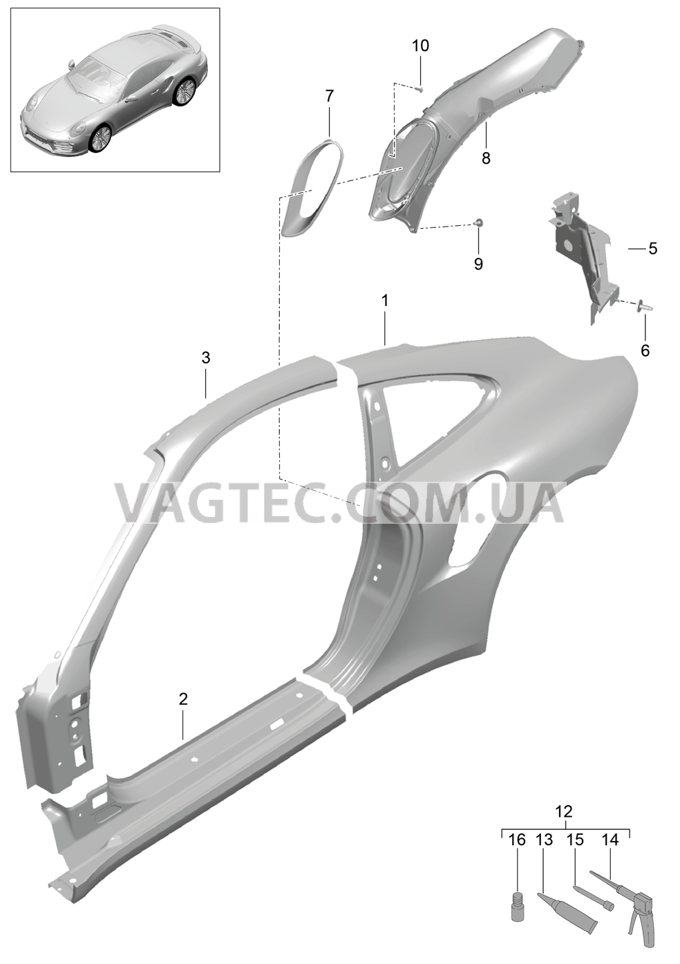 801-055 Боковая часть, внешний
						
						COUPE для PORSCHE Porsche991Turbo 2014-2017USA