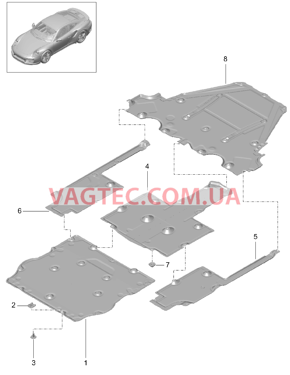 801-072 Днище кузова, Обивки для PORSCHE Porsche991Turbo 2014-2017USA