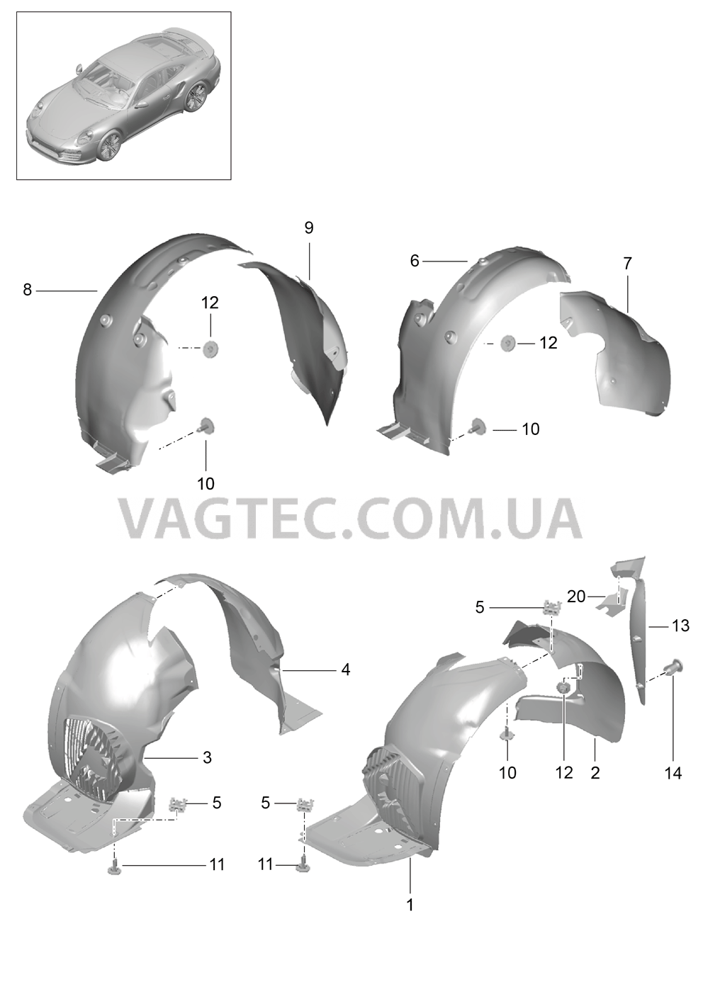 801-075 Подкрылок, Обивки для PORSCHE Porsche991Turbo 2014-2017USA