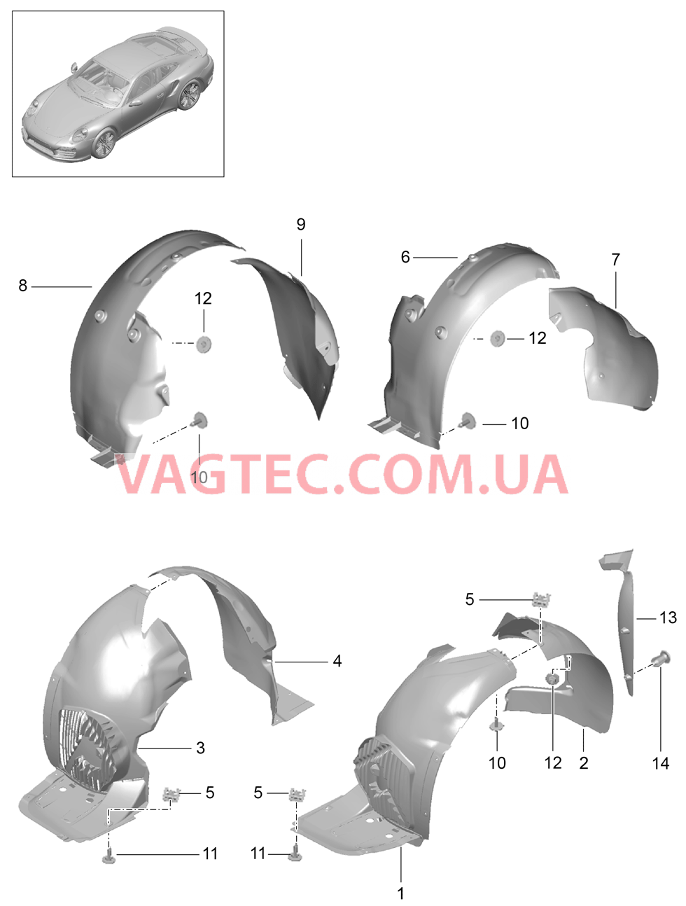 801-077 Подкрылок, Обивки для PORSCHE Porsche991Turbo 2014-2017