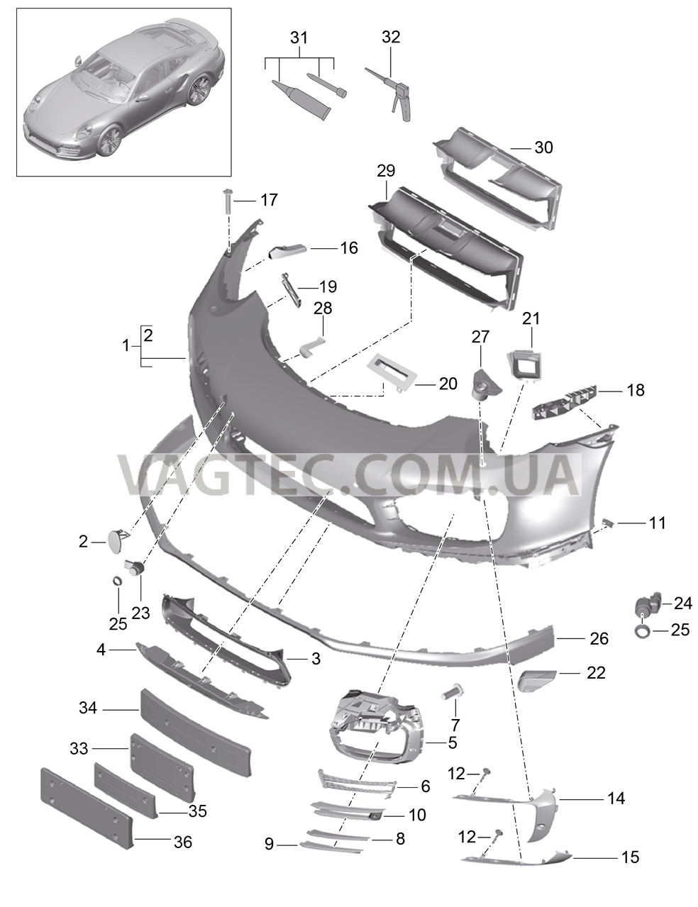 802-000 Бампер, передний для PORSCHE Porsche991Turbo 2014-2017