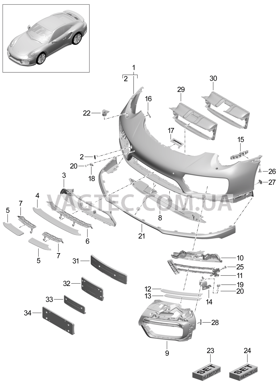 802-005 Бампер, передний, 2. поколение для PORSCHE Porsche991Turbo 2014-2017