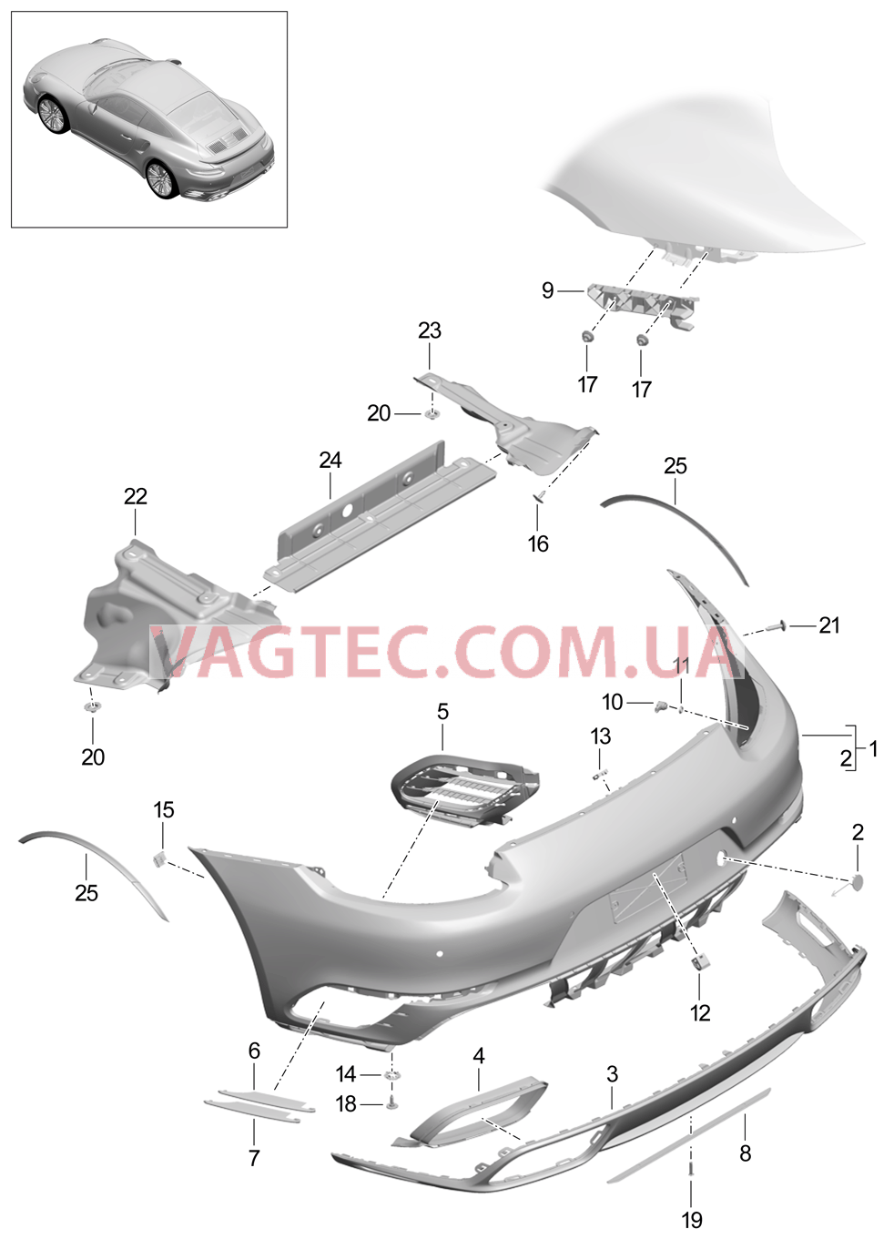 802-015 Бампер, задний, 2. поколение для PORSCHE Porsche991Turbo 2014-2017